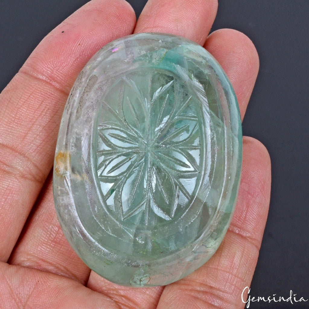 520 Ct Natural Untreated Brazilian Green Fluorite Oval Cut Hand Carved Loose Gem