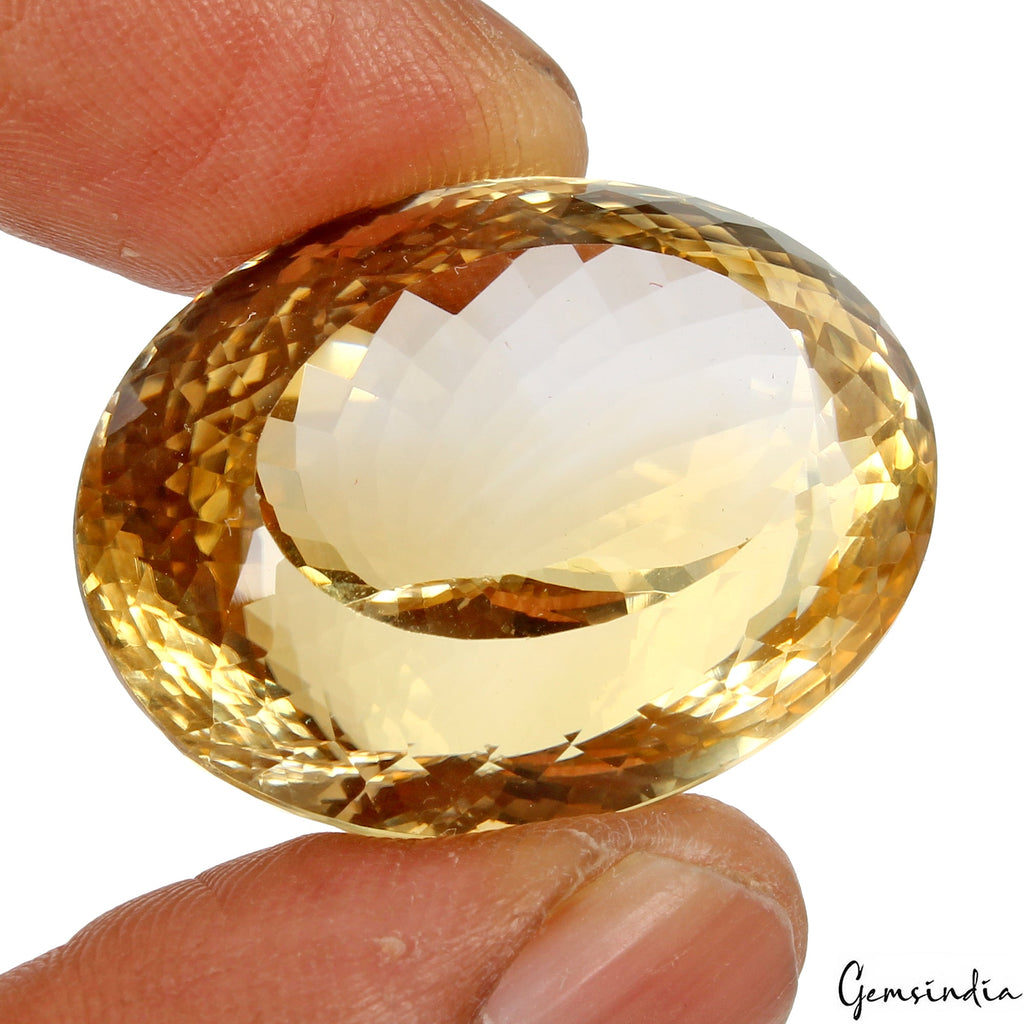 Oval Cut Natural Unheated Top Yellow Citrine Brazil 81.60 Cts 30x22mm Gemstone