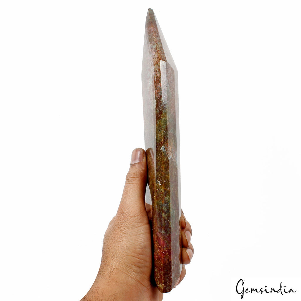 1.1 kg Ruby Zoisite Crystal Tower Point Green & Red Polished Gemstone Home Decor