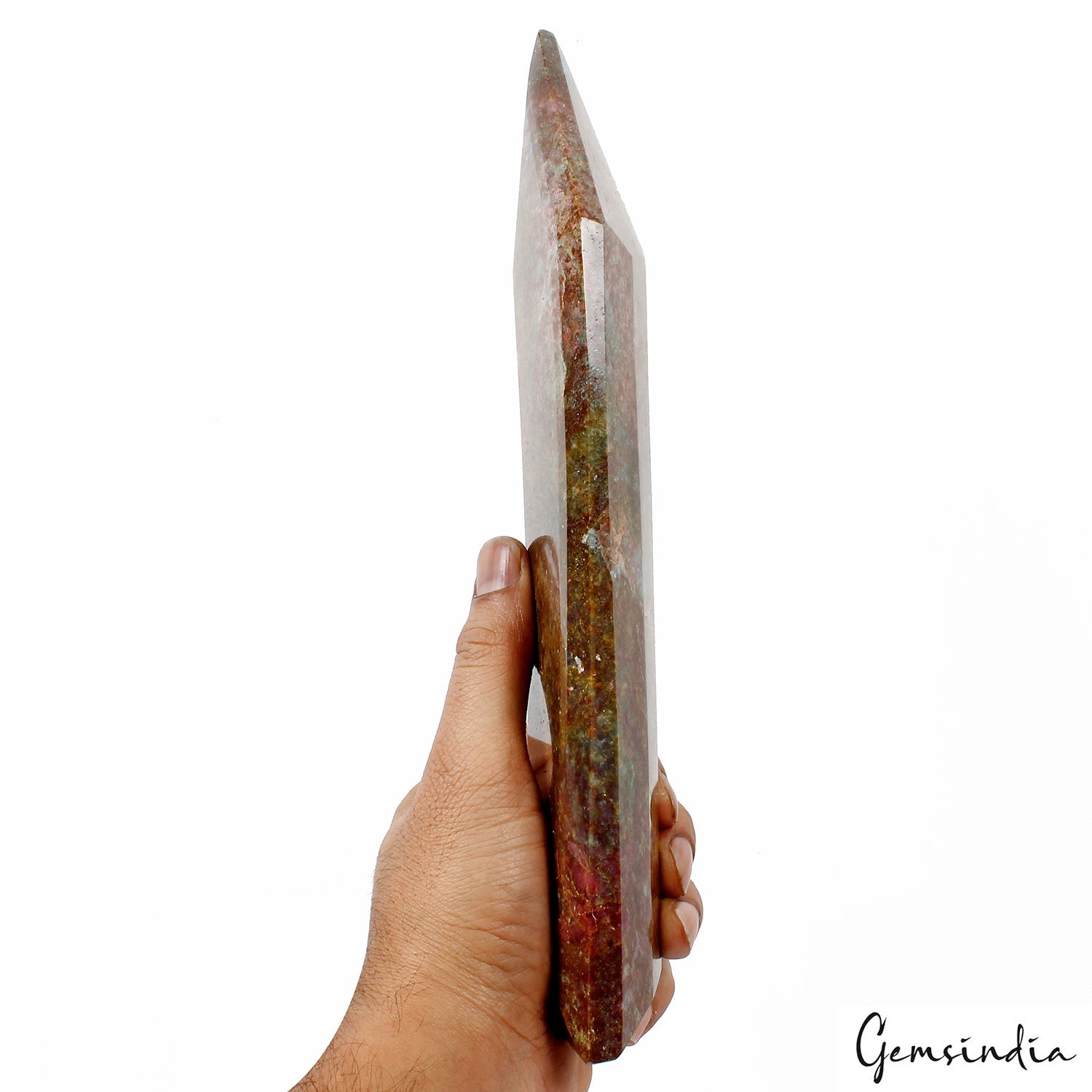 1.1 kg Ruby Zoisite Crystal Tower Point Green & Red Polished Gemstone Home Decor