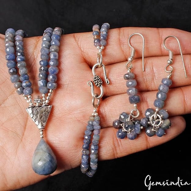 361.40 Cts Natural Untreated Blue Sapphire Gem Round Beaded Handmade Jewelry Set