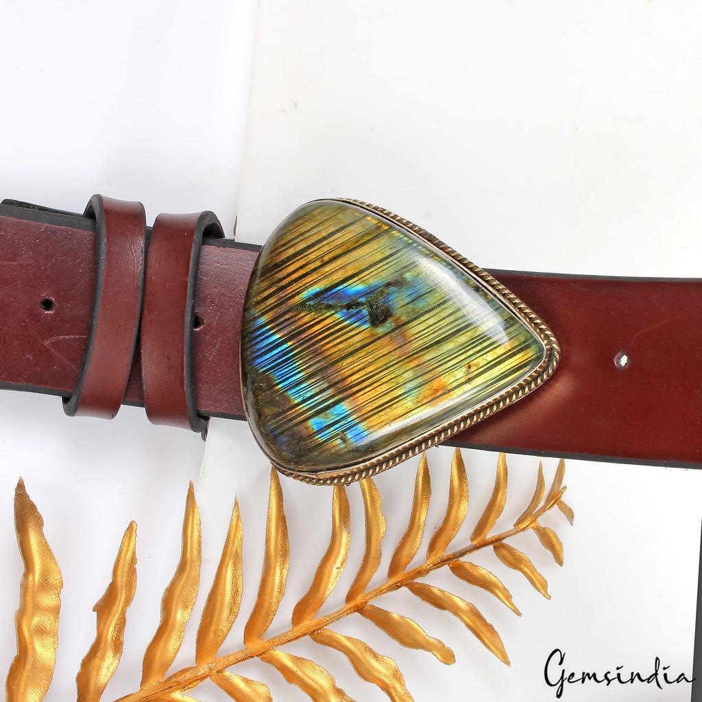Multi Fire Labradorite Gemstone Silver Handmade Jewelry Belt Buckle ~82 gm/2.5"