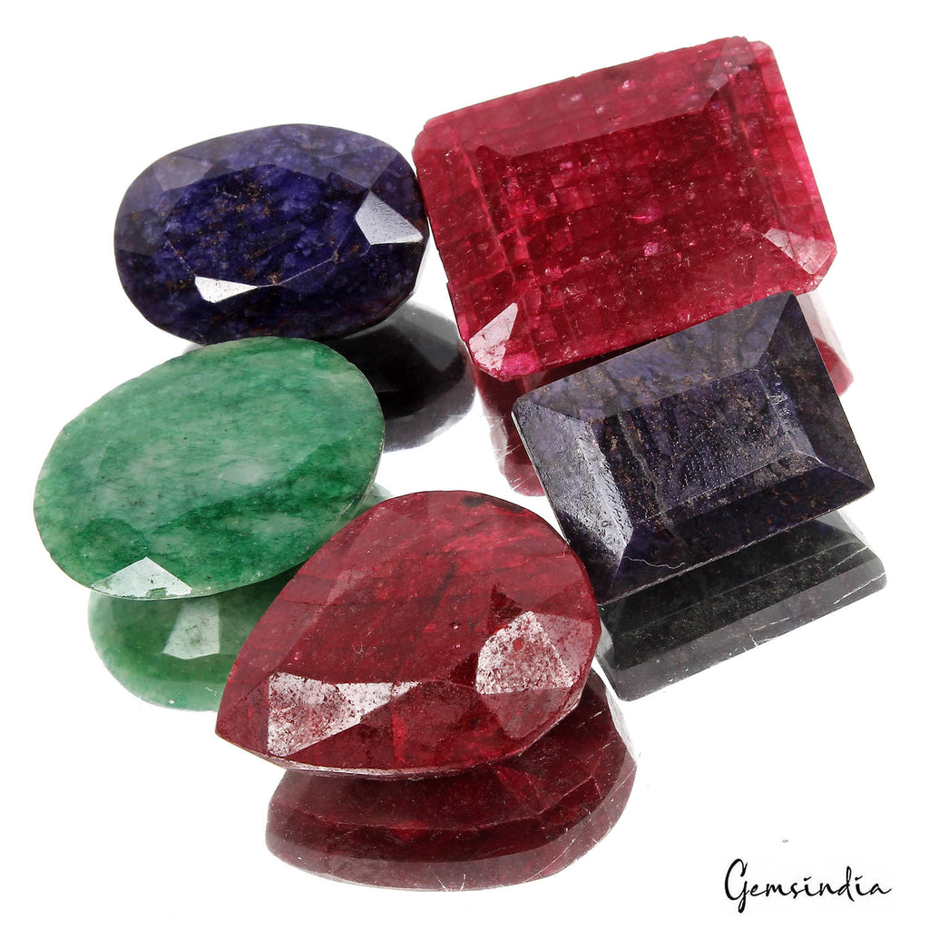 500 Cts Natural Ruby, Sapphire & Emerald Mix Cut Loose Huge Gemstones 5 Pcs Lot