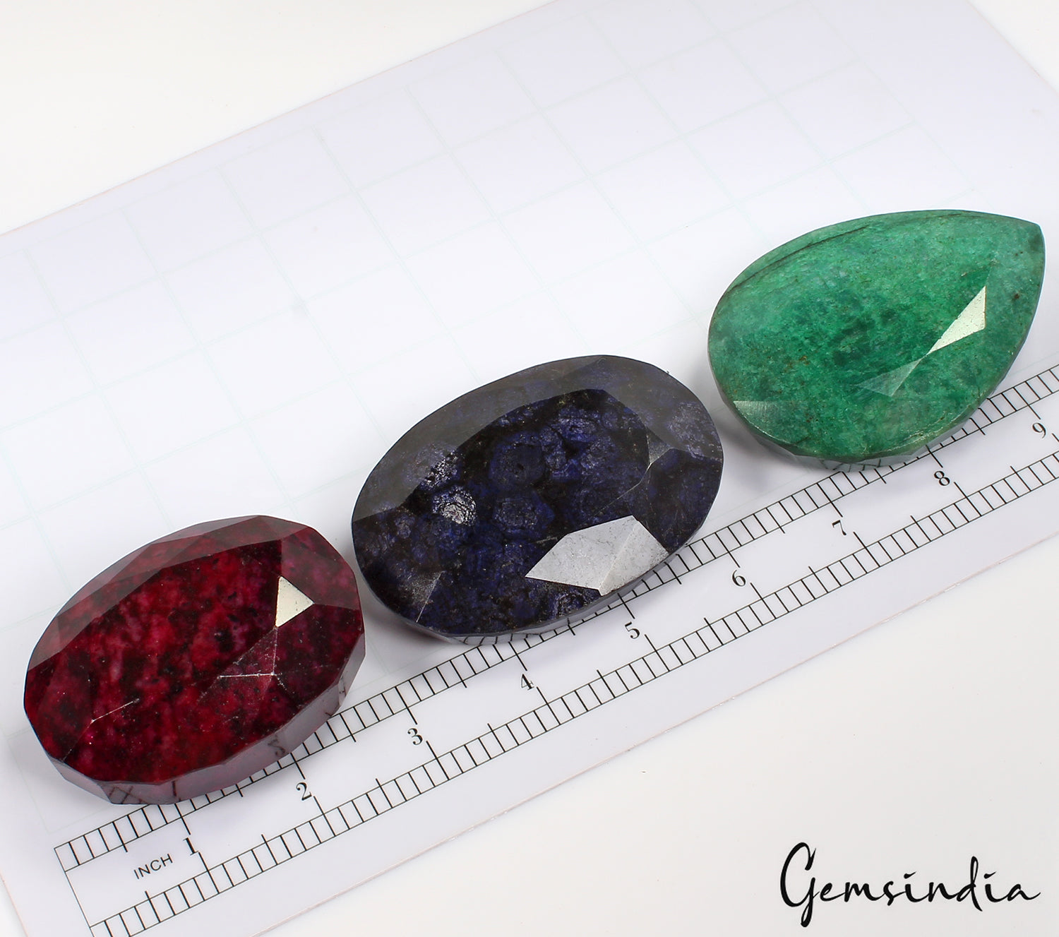 3020 Ct/3 Pcs Natural Multi Color Emerald Ruby Sapphire Mixed Cut Huge Gems Lot