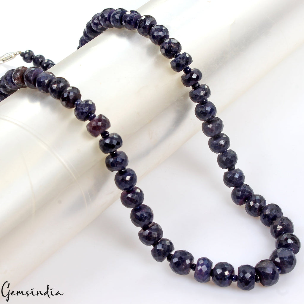400Ct Natural Blue Sapphire Round Cut Beaded Single Strand Handmade Necklace 20"