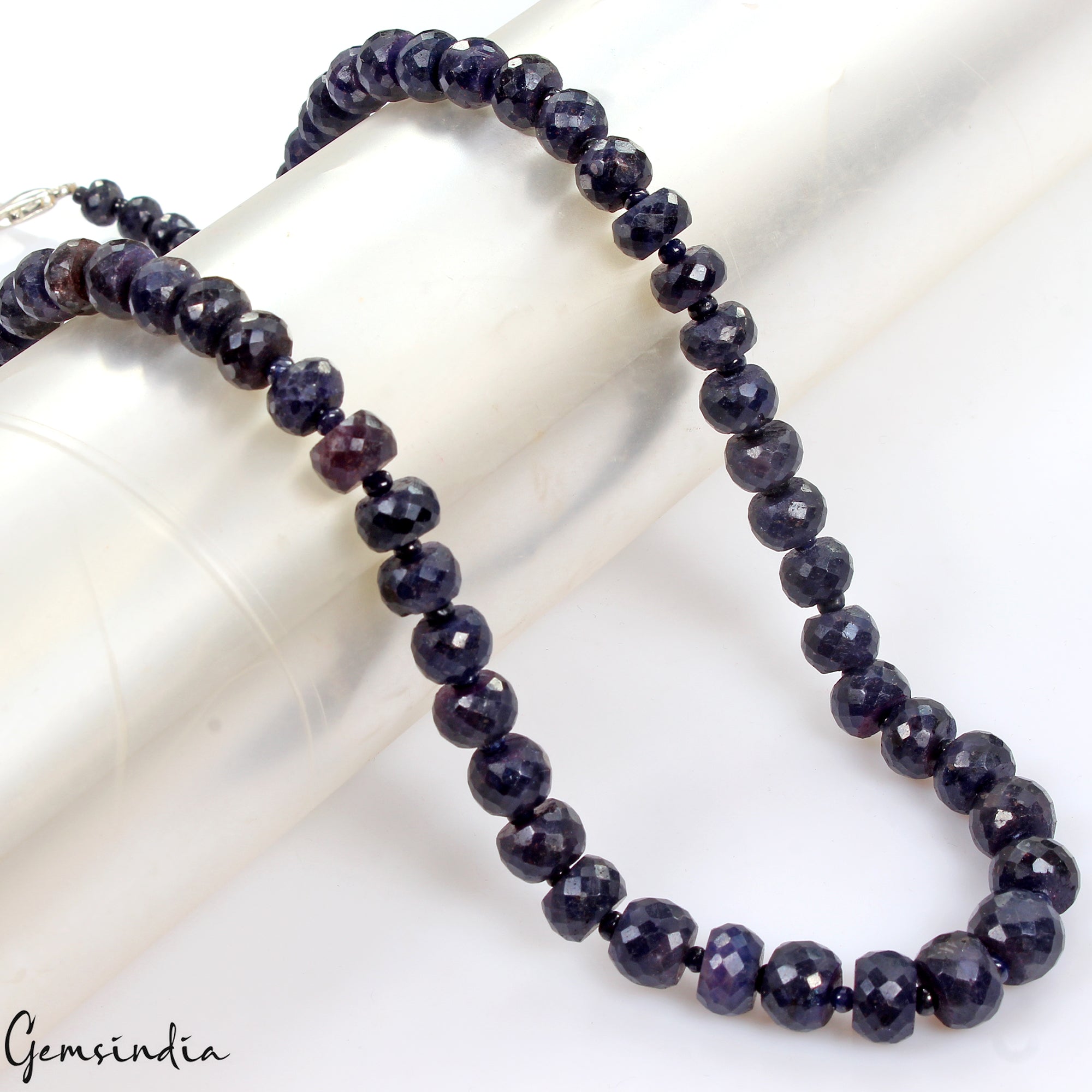 400Ct Natural Blue Sapphire Round Cut Beaded Single Strand Handmade Necklace 20"