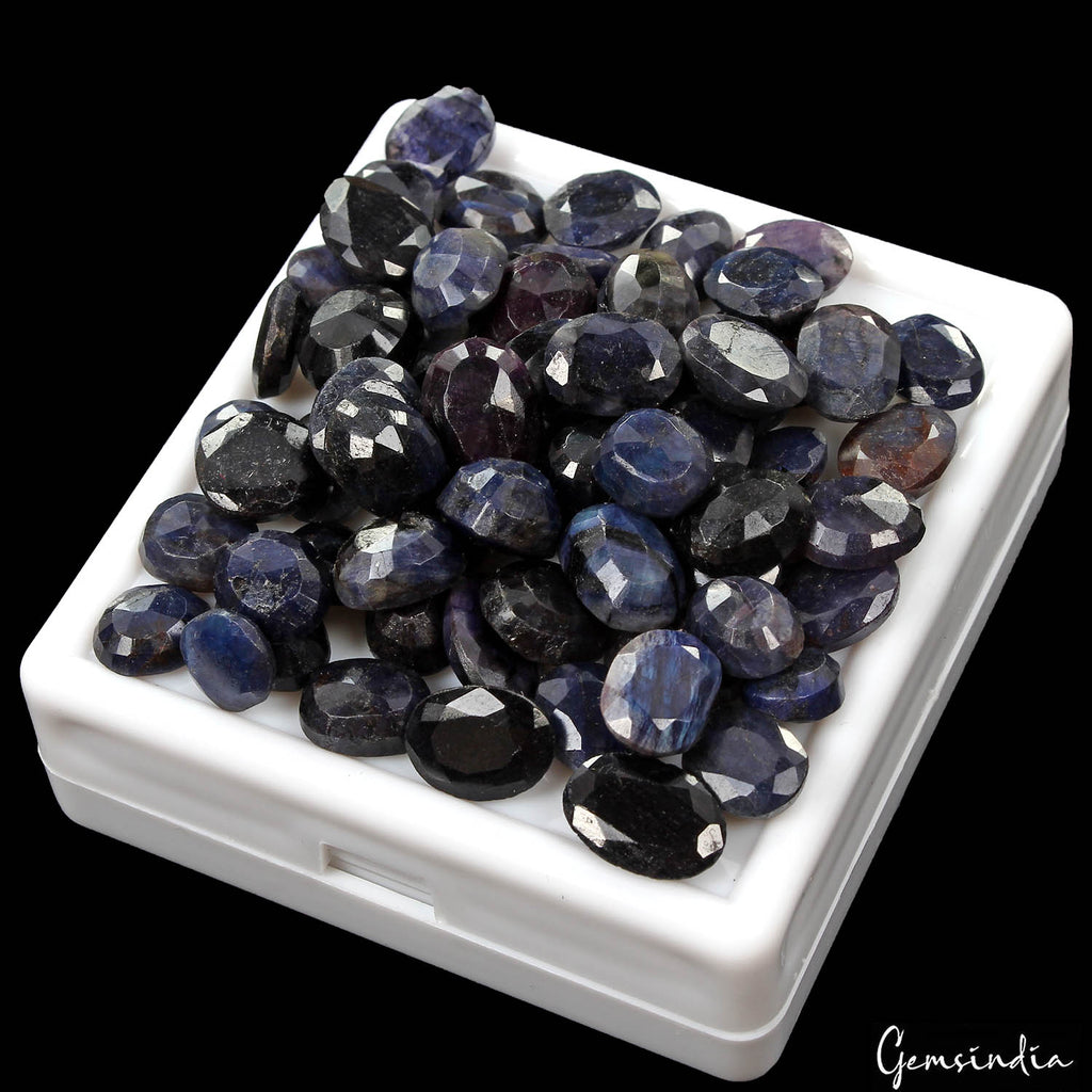 Blue Sapphire Lot, Loose Gemstone, Color Enhanced — 70 Pieces, 8mm to 12mm, 246.00 Ct