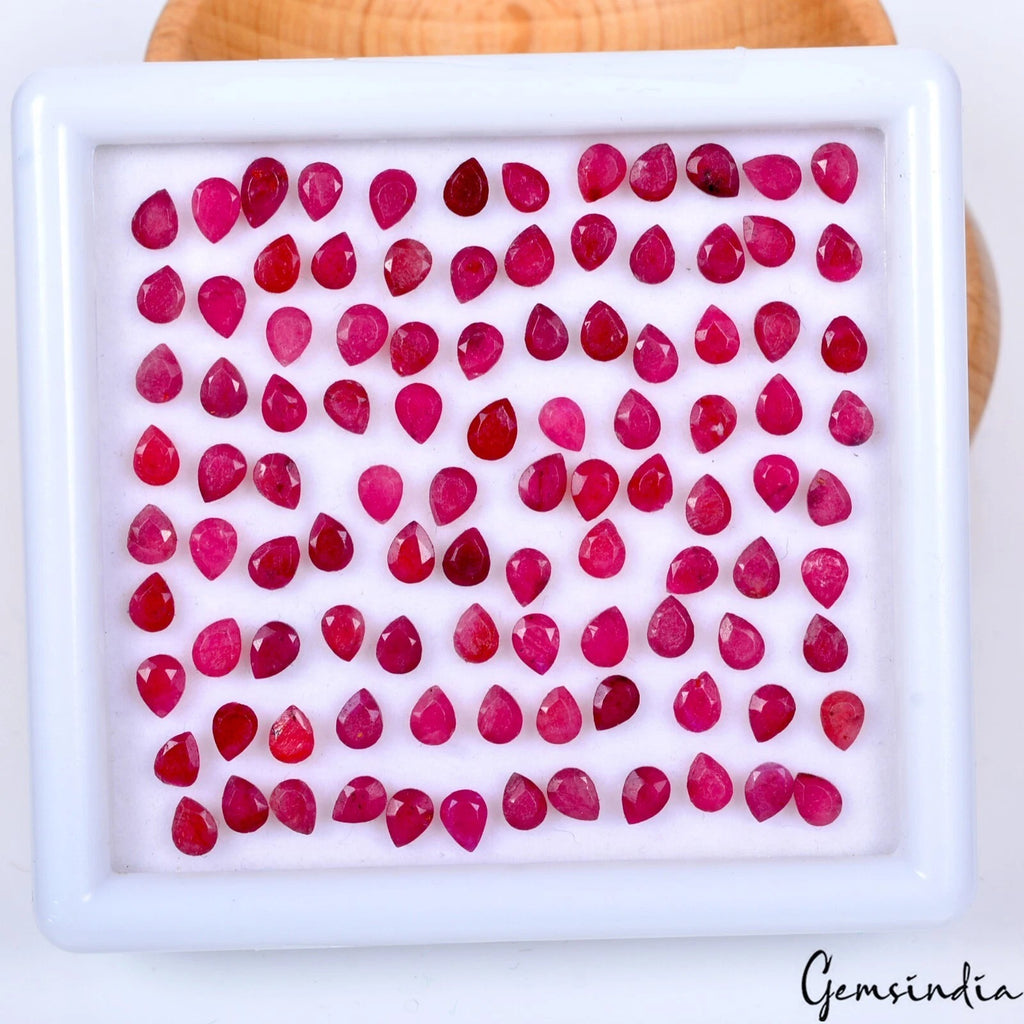 Ruby Lot, Loose Gemstone, Color Enhanced, Pink Red — 100 Pieces, 3mm To 4mm, 23.60 Ct, Madagascar