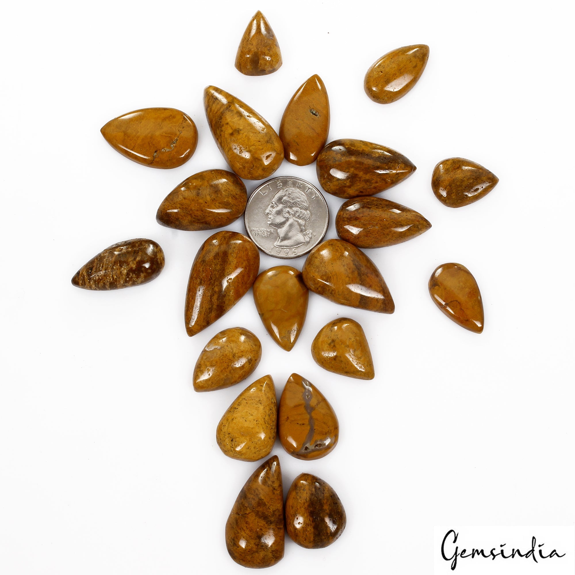 440 Cts/20 Pcs Natural Untreated Yellow Brown Agate Pear Cab Gems For Jewelry