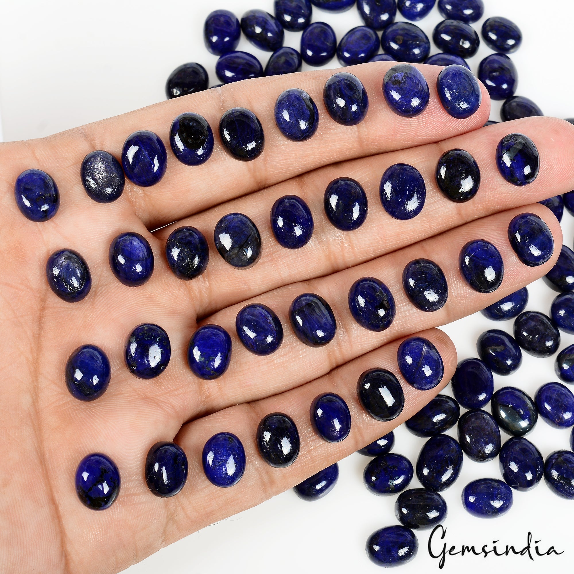100 Pcs Natural Blue Sapphire 08-12mm Oval Cabochon Top Quality Loose Gemstones