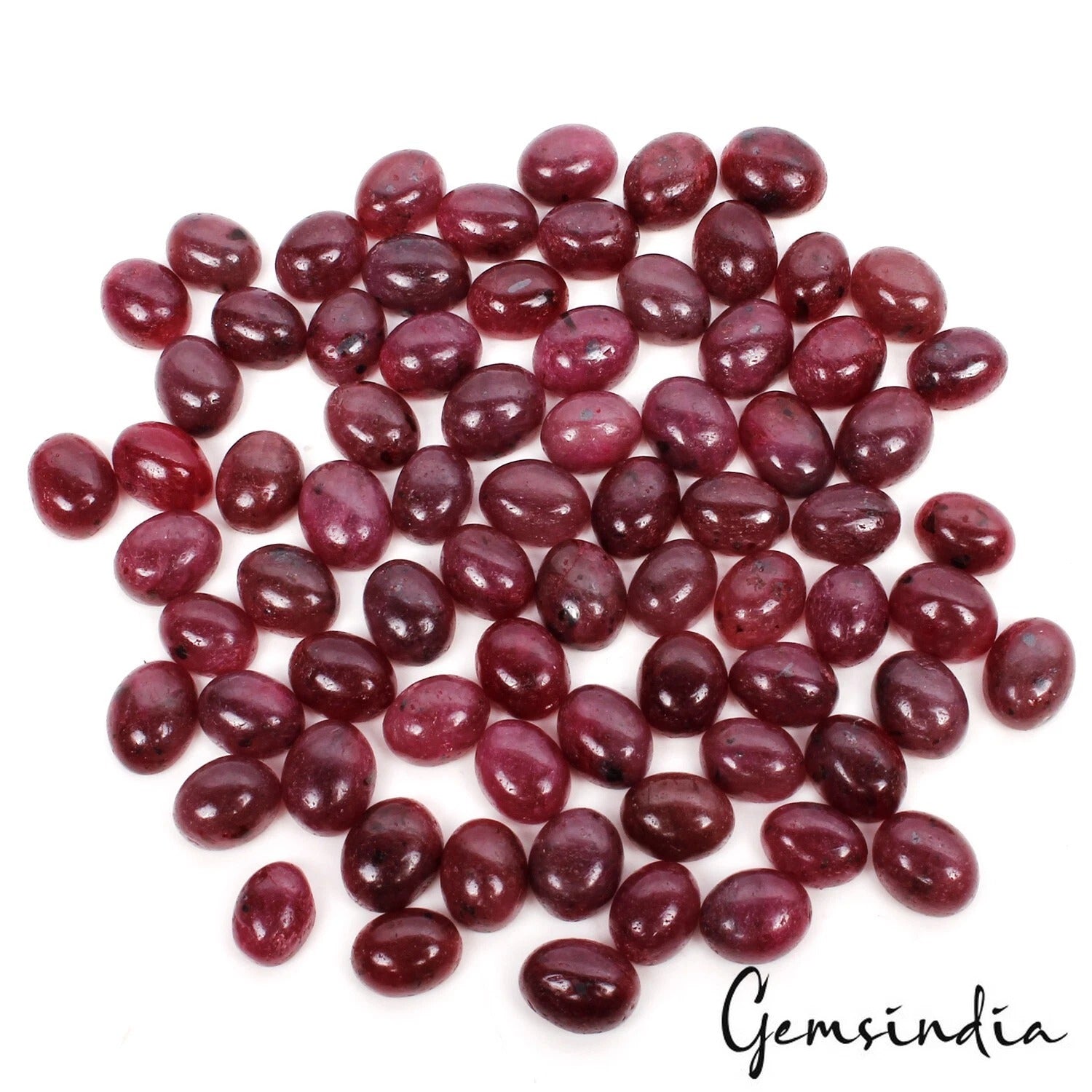 75 Pcs Natural Ruby 8mm-9mm Oval Cabochon Red Loose Gemstones Ring Size