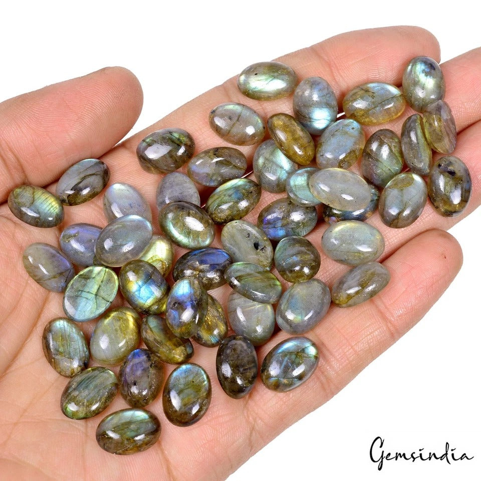 50 Pcs Natural Labradorite 13x10mm Calibrated Oval Flashy Cabochon Gemstones Lot