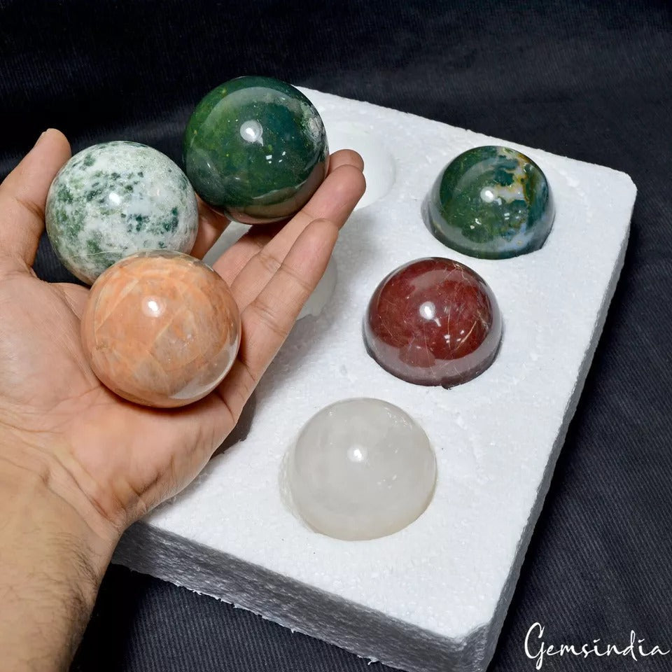 1.4 Kg/6 Pcs Natural Untreated Muti Color Gems Healing Crystal Huge Sphere Lot