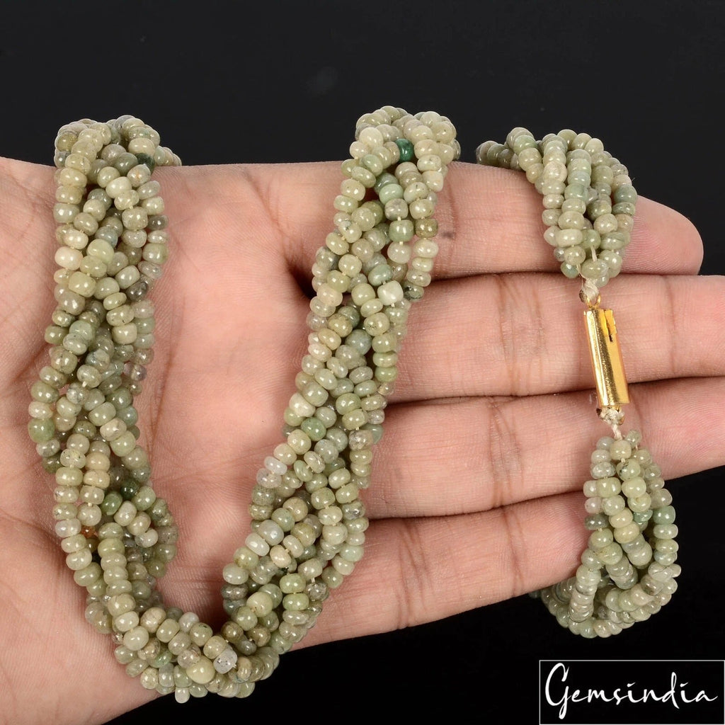 430Ct Untreated Emerald Gemstone Rondelle 3-4 mm Beads 20" Braid Style Necklace