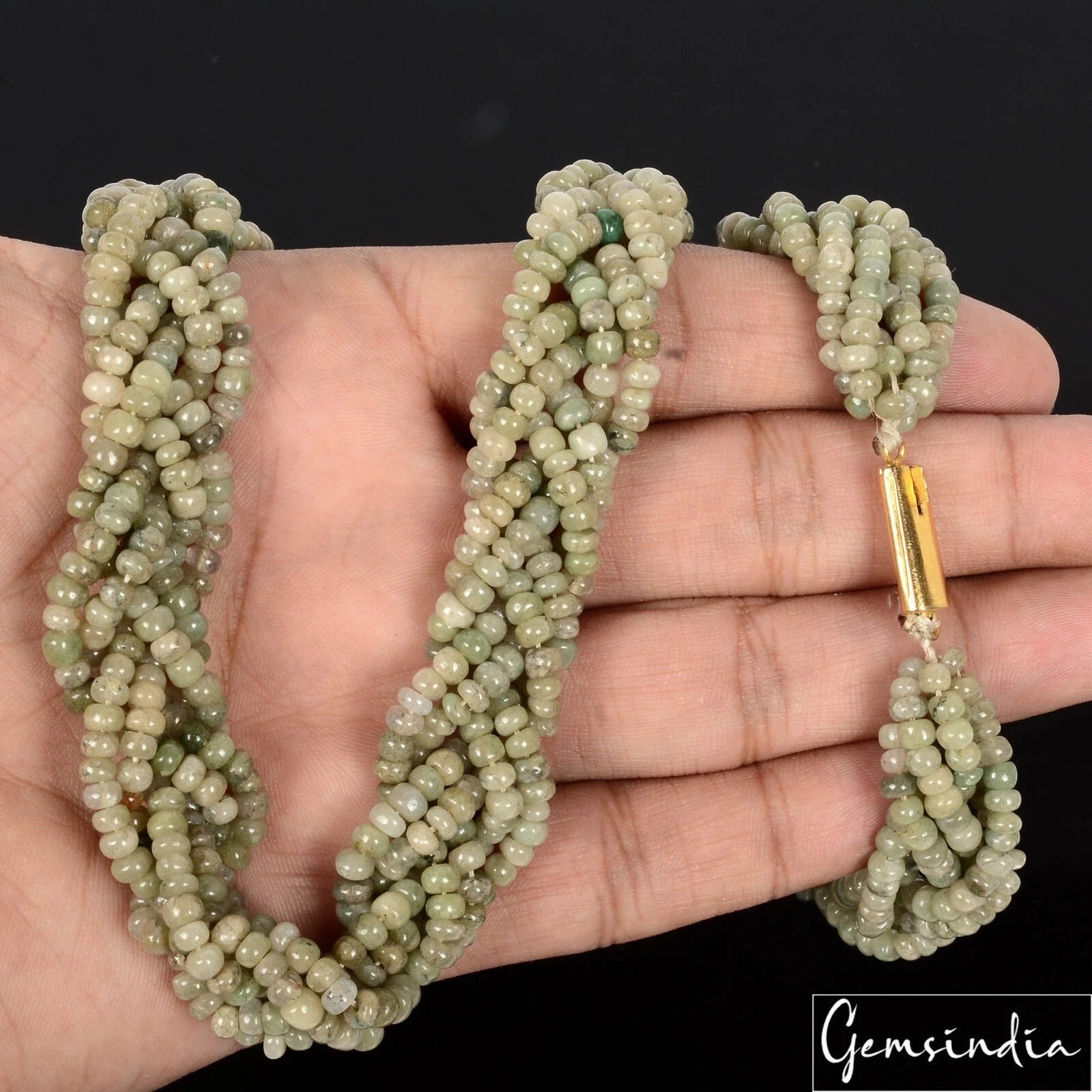 430Ct Untreated Emerald Gemstone Rondelle 3-4 mm Beads 20" Braid Style Necklace