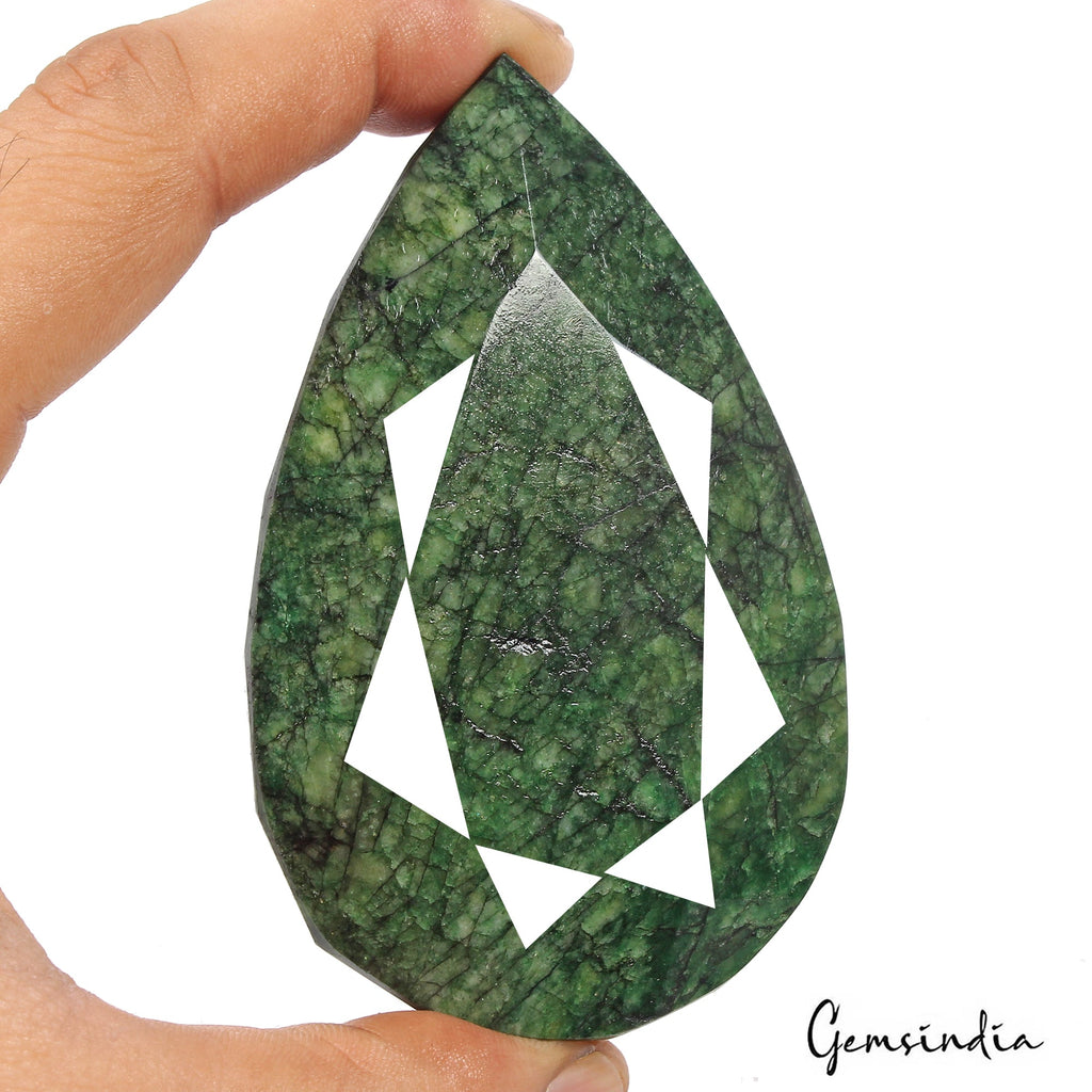 740 Ct Natural Dark Green Brazilian Emerald Pear Faceted Earth Mined Loose Gems