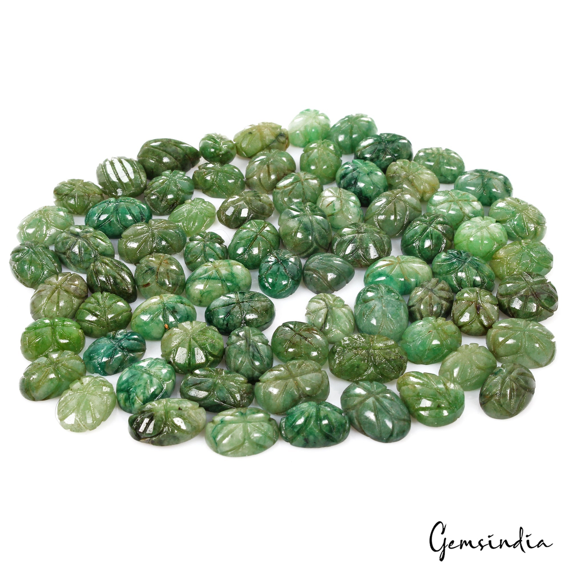 600 Cts/71 Pcs Natural Green Emerald Oval Hand Carved Loose Gems Lot For Jewelry