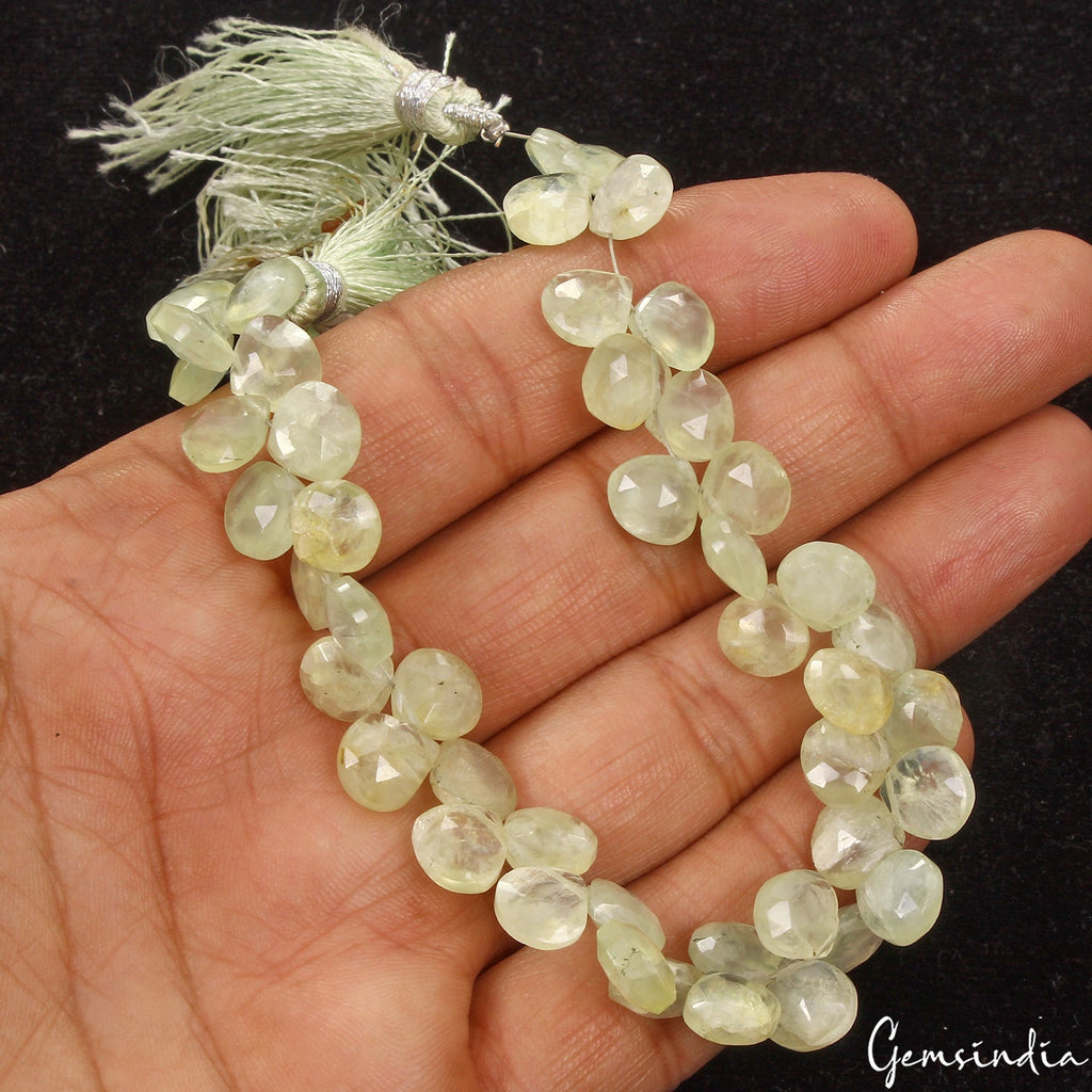 Natural Prehnite Gemstone Untreated Pear Cut Beads/Briolettes 8mm-9mm~8" Strand