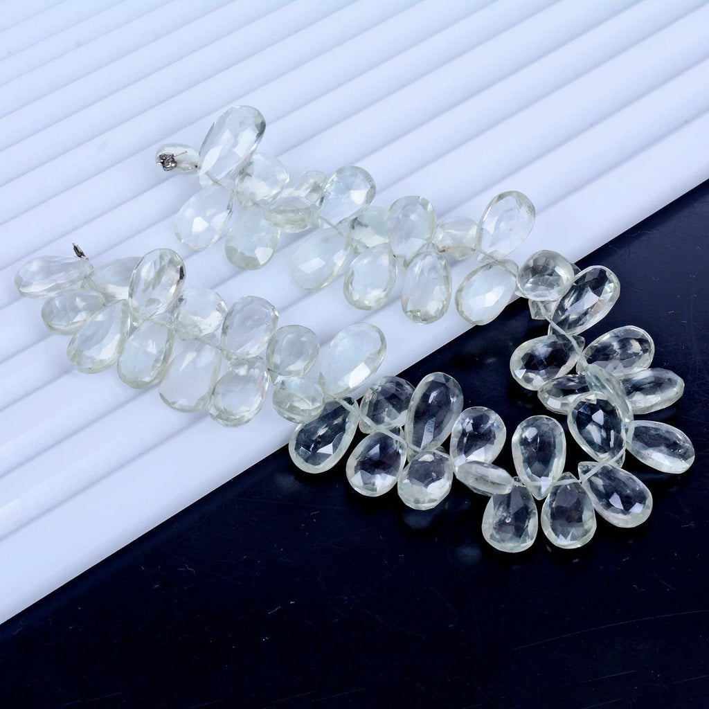 154.30 Ct/50 Pcs Natural Green Amethyst Gems Pear Side Drill Briolette Strand 8"