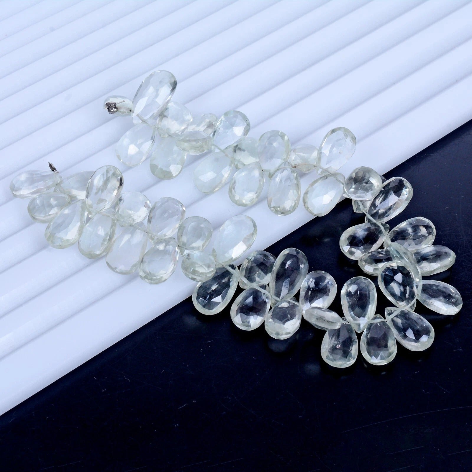 154.30 Ct/50 Pcs Natural Green Amethyst Gems Pear Side Drill Briolette Strand 8"
