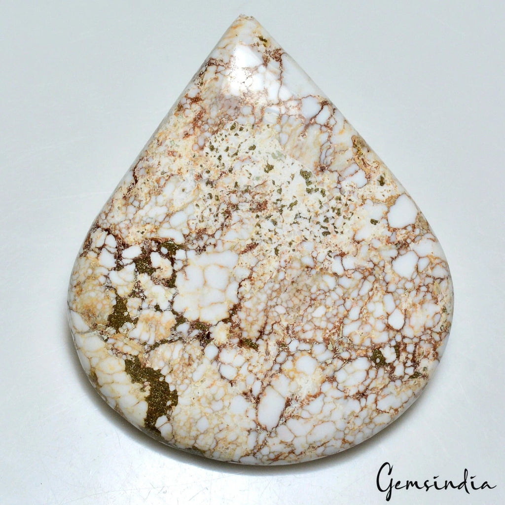 215 Ct Natural White Buffalo Turquoise Pear Cabochon Untreated Loose Gemstone