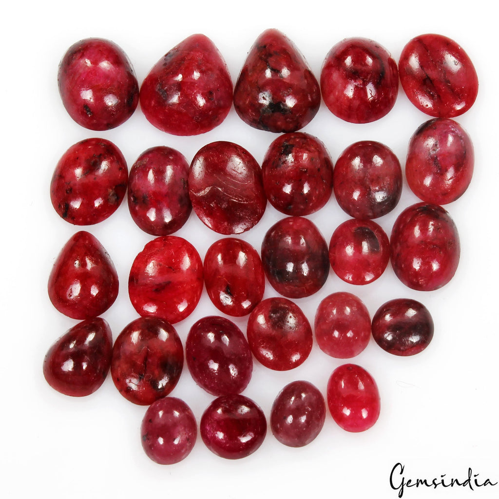 100 Ct Natural Blood Red Ruby Mix Shape Loose Cabochon 7-14mm Certified Gemstone