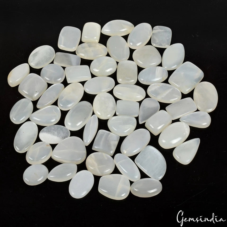 52 Pc Natural Silky Moonstone Mix Cabochon 13mm-21mm Loose Gemstones ~ 500 Cts