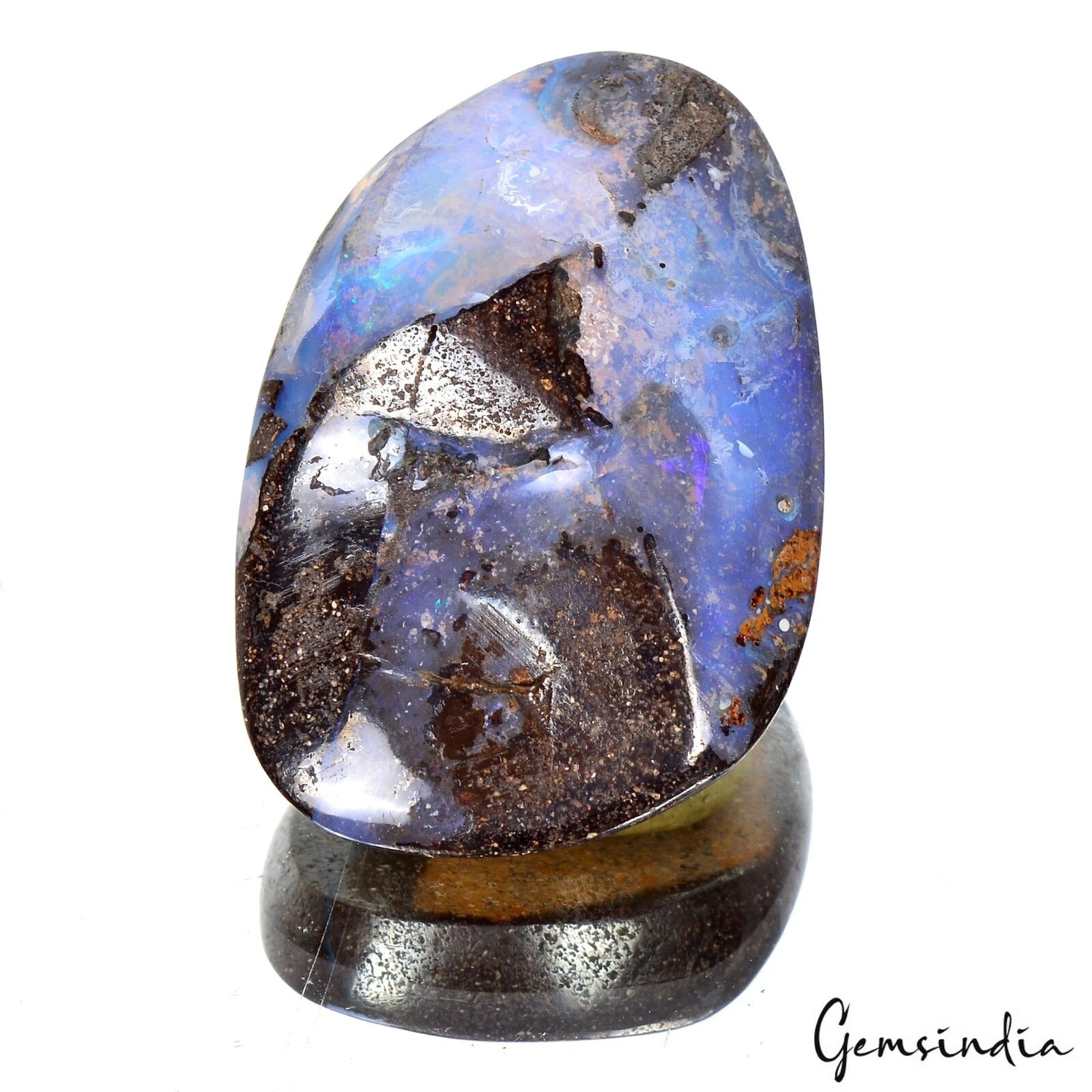 Natural Australian Boulder Opal Cabochon-Multi-Fire Blue Matrix Gemstone~58.80Ct