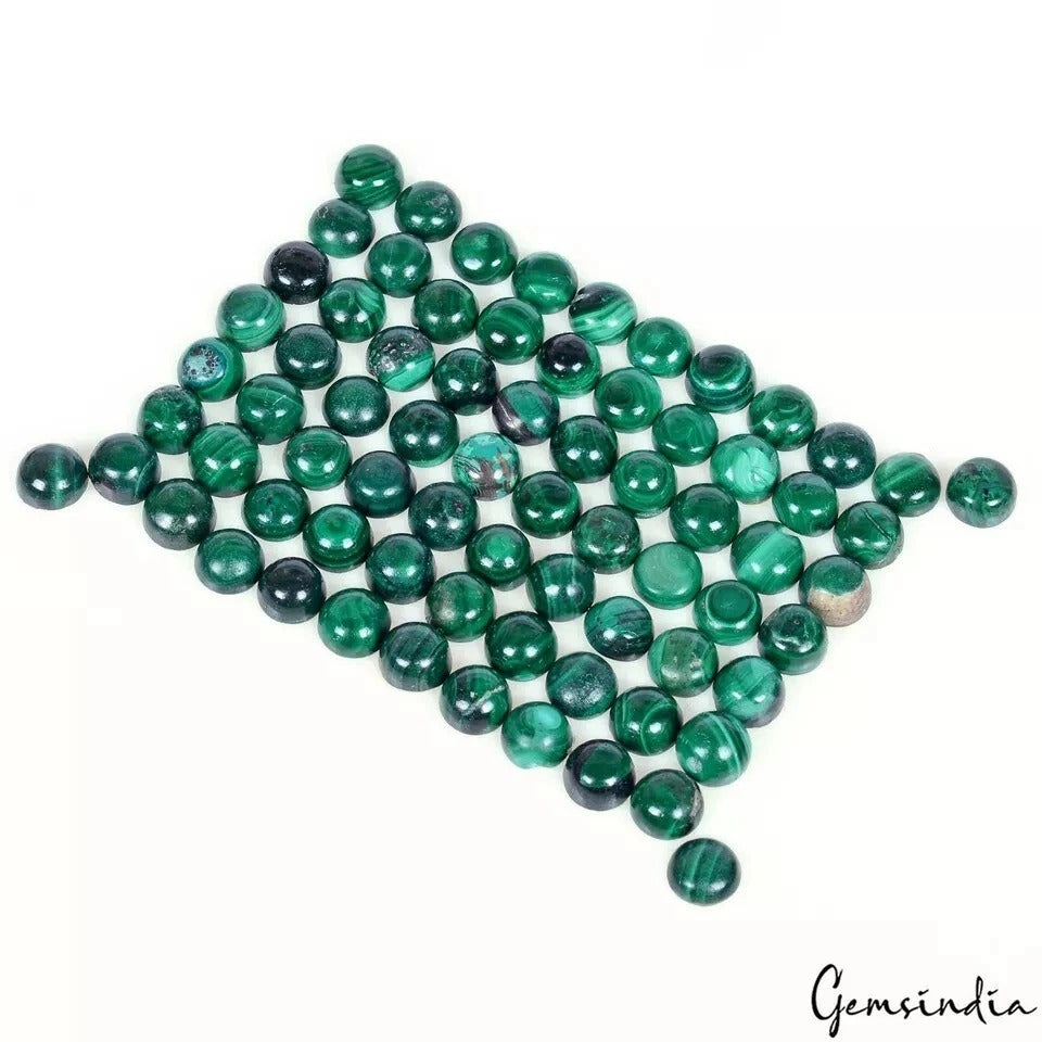 100.60 Ct/73 Pcs Natural Green Malachite Round Cab Calibrated 6mm Loose Gems