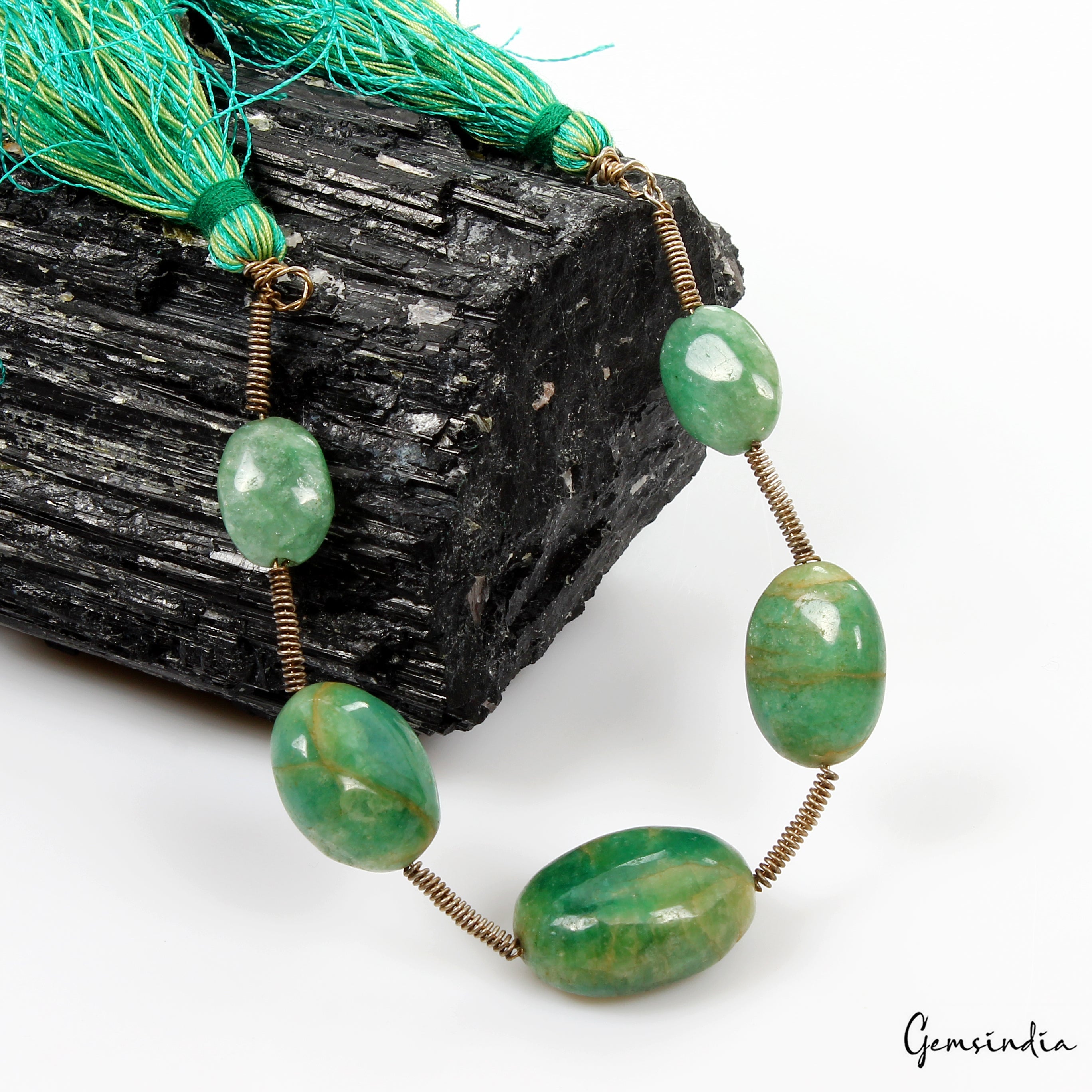 6.5 In Natural Brazilian Green Emerald Oval Cabochon Drilled Beads Gems Strand