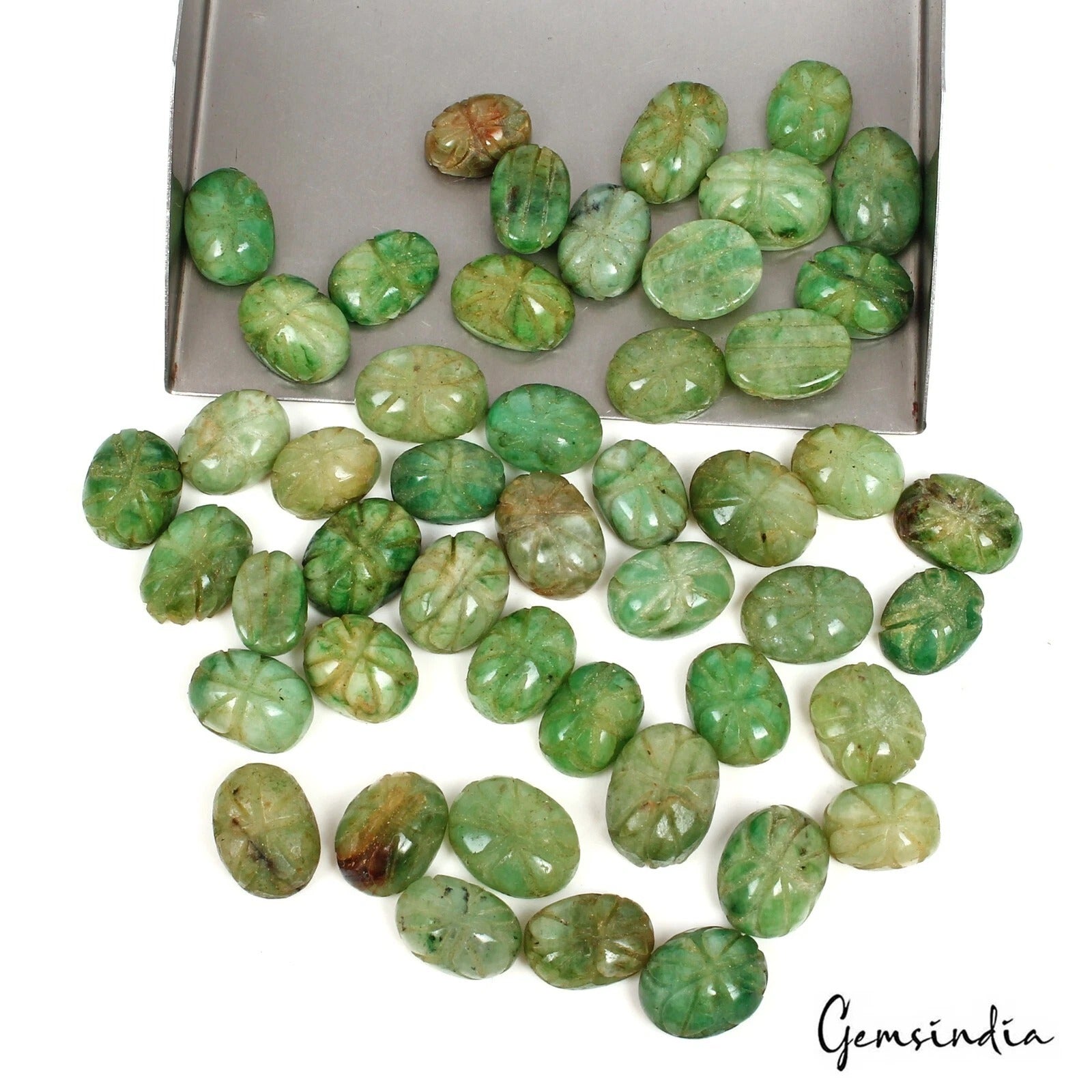 Brazilian Emerald Lot, Loose Gemstone, Color Enhanced, Green — 48 Pieces, 12mm to 16mm, 390 Ct, Brazil