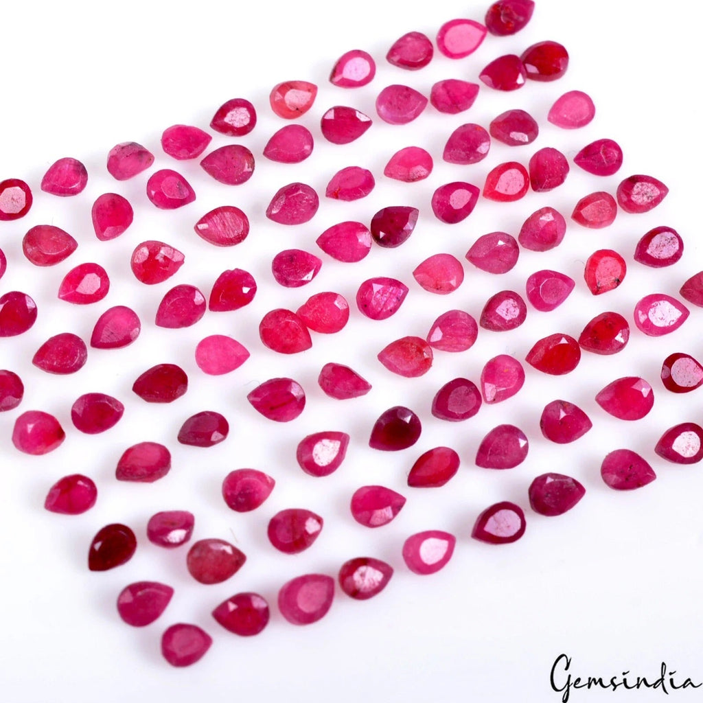 100 Pcs Natural Pink Red Ruby Pear Cut Loose 3-4mm Gemstones for making jewelry