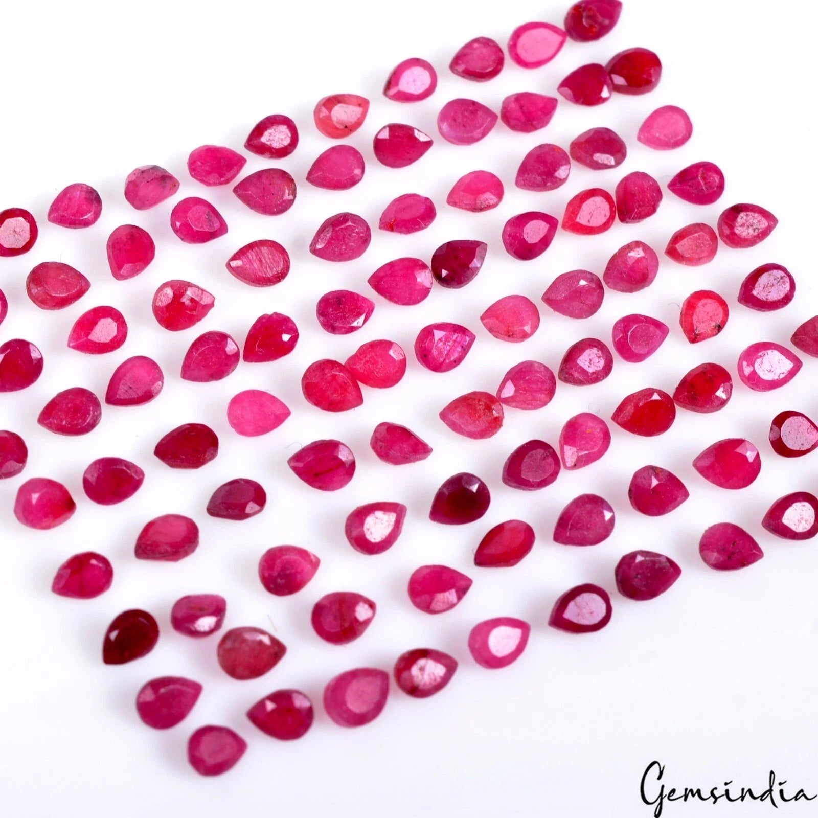 100 Pcs Natural Pink Red Ruby Pear Cut Loose 3-4mm Gemstones for making jewelry
