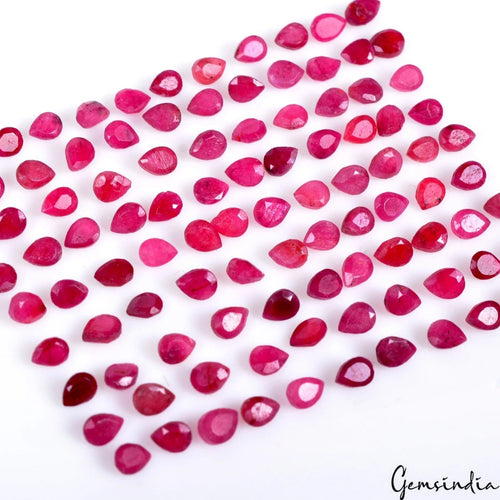 100 Pcs Natural Pink Red Ruby Pear Cut Loose 3-4mm Gemstones for making jewelry