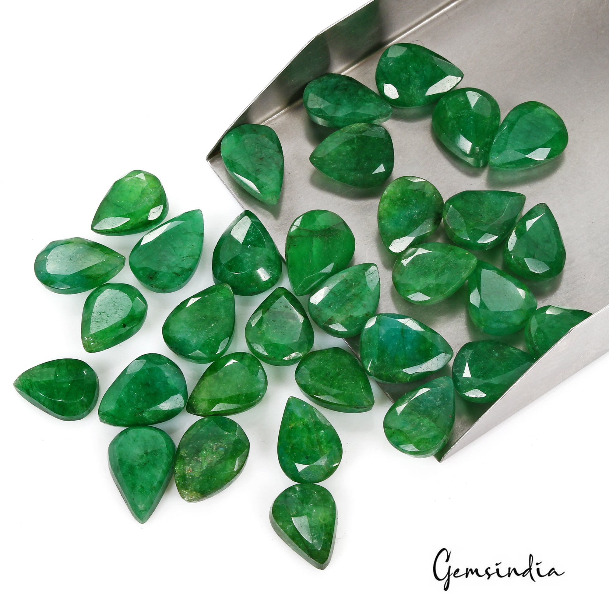Certified 460 Cts/32 Pcs Natural Green Emerald Pear Cut Loose Gems For Jewelry