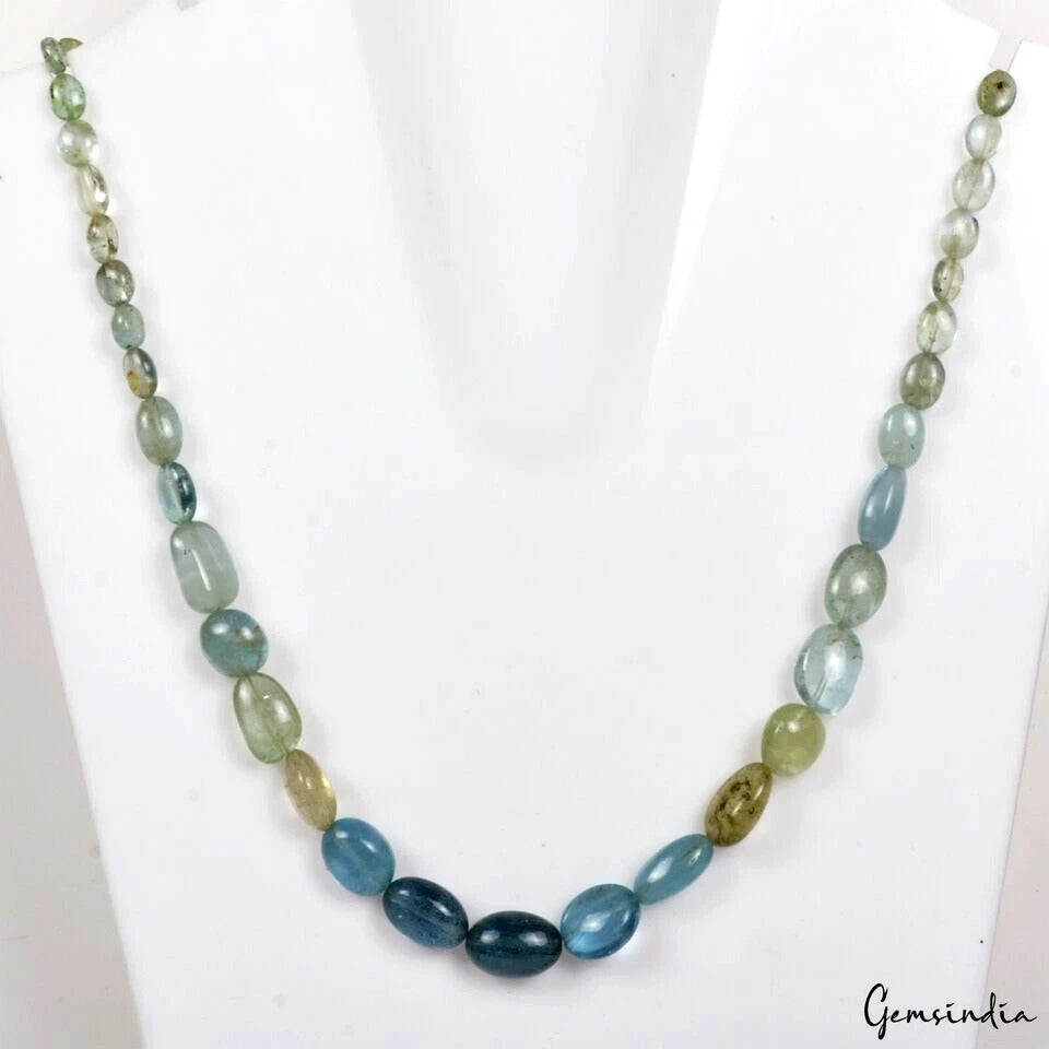 126.75 Cts Natural Untreated Aquamarine Oval Cab Beaded Adjustable Necklace 18"