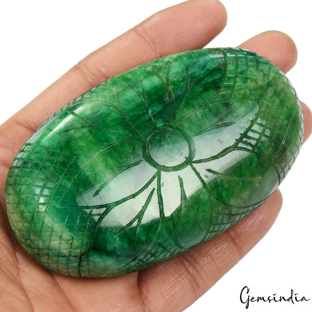 1580 Ct Natural Green Emerald Hand Carved Floral Design Loose Museum Size Gems