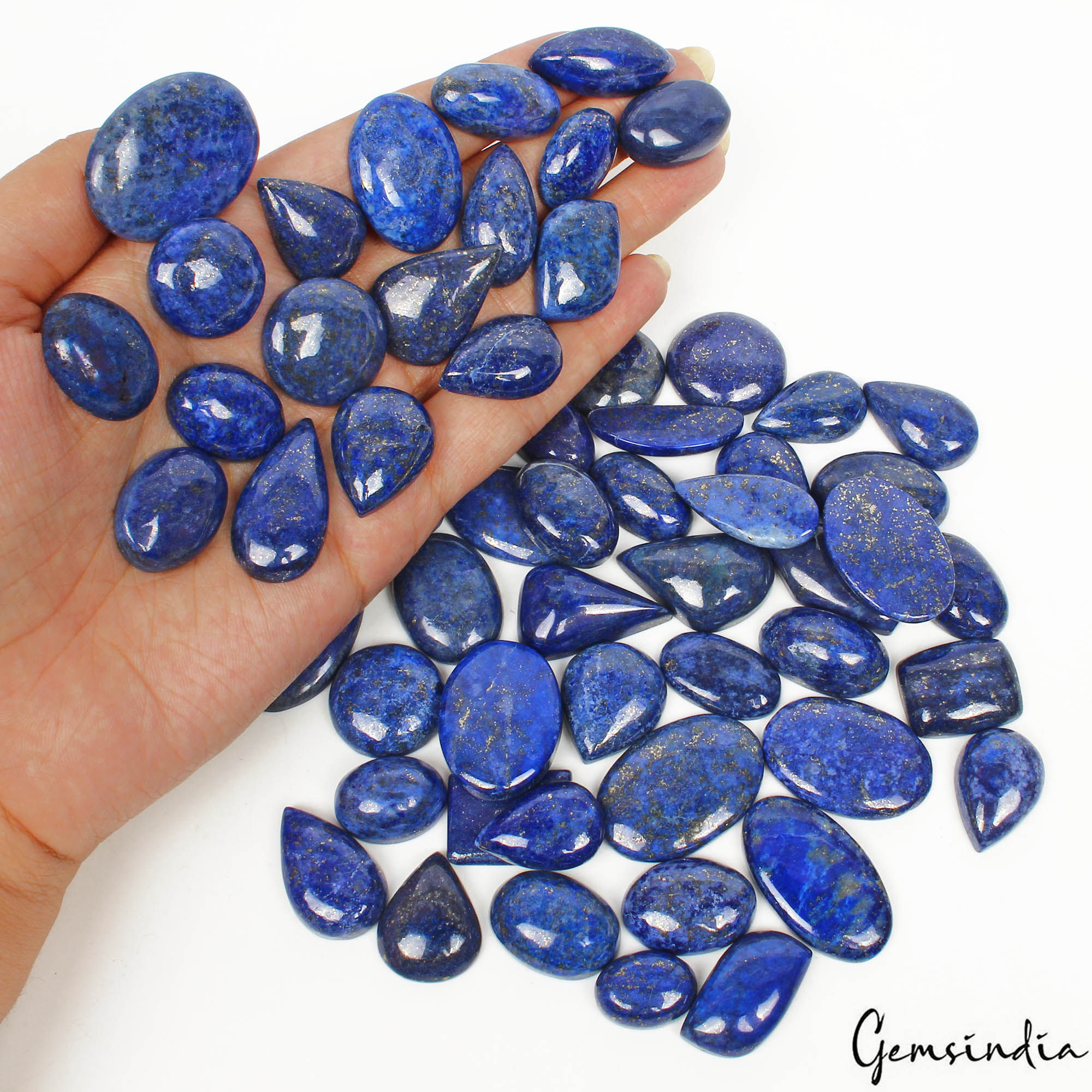 1320 Ct/60Pcs Natural Blue Gold Pyrite Lapis Lazuli Oval Cab Loose Wholesale Gem