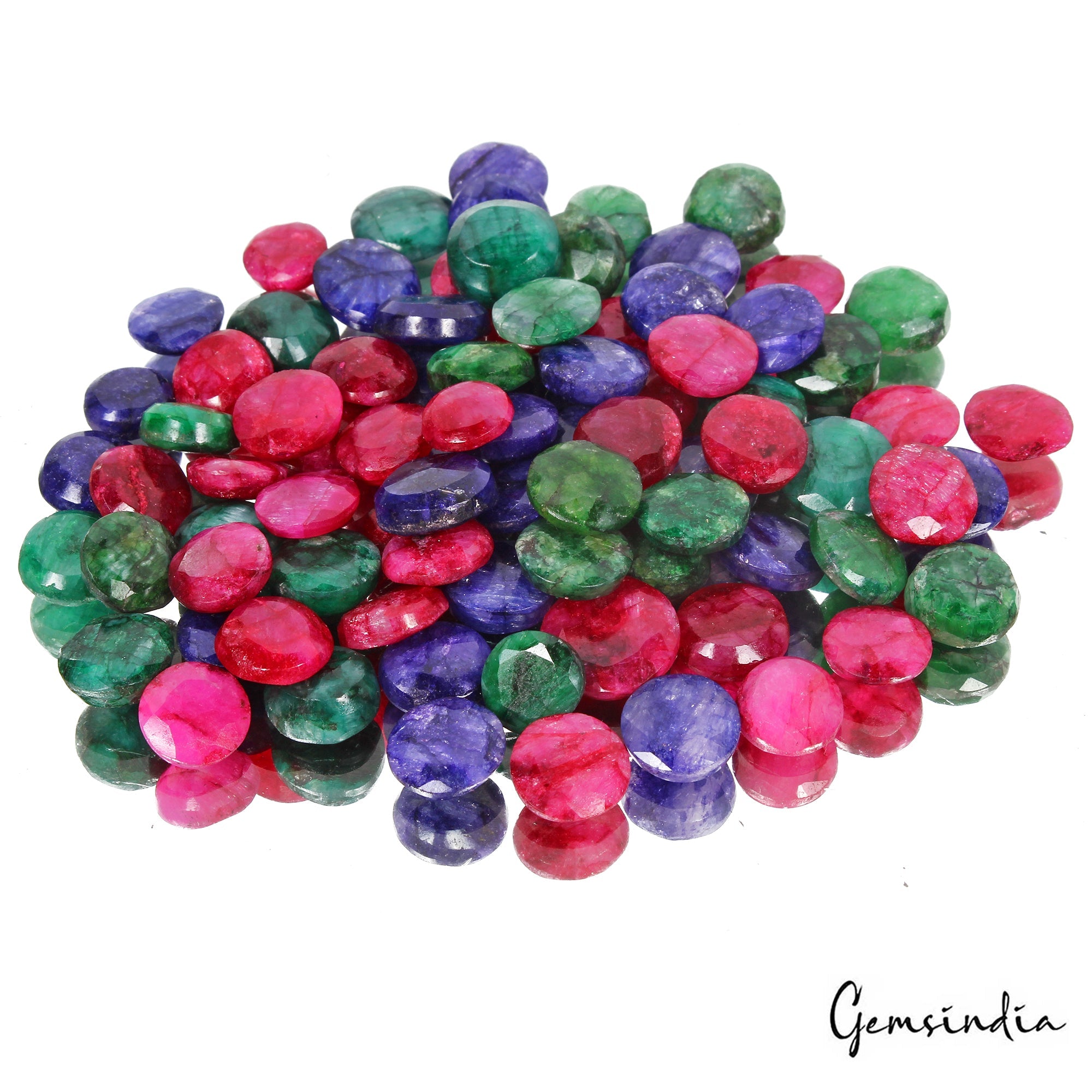 500 Cts/87 Pcs Natural Red & Blue Beryl Green Emerald Round Cut Loose Gems Lot