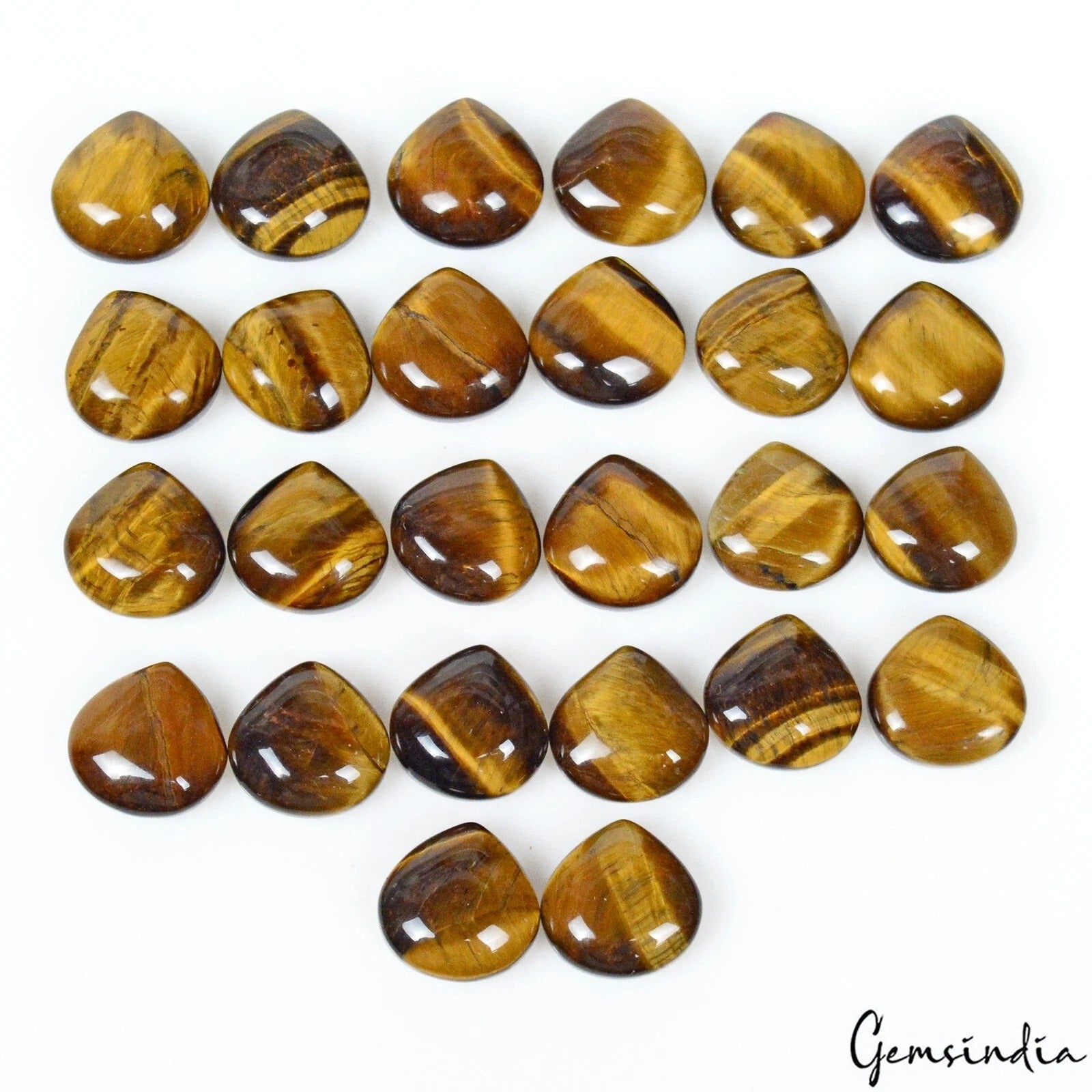 Tiger's Eye Lot, Cabochon, Pear Cabochon, Untreated — 26 Pieces, 11x11mm, 159.80 Ct, Madagascar