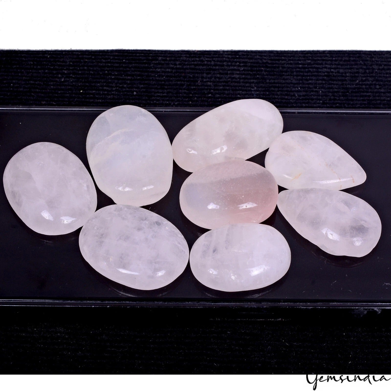 Rose Quartz Lot, Cabochon, Untreated, Pink — 8 Pieces, 29mm to 38mm, 440 Ct, Madagascar