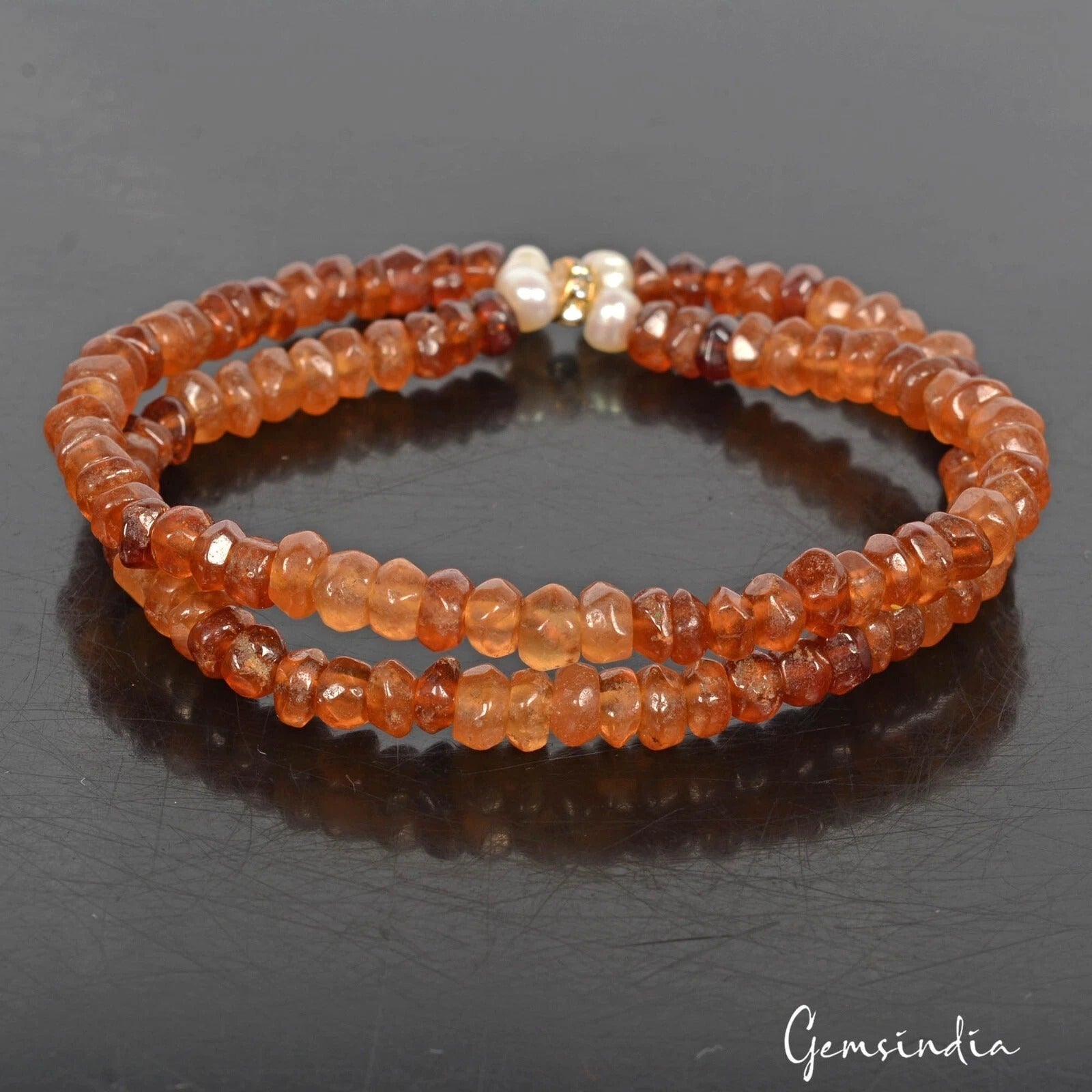 Natural Hessonite Gemstone Rondelle Faceted Bead Stretchable Bracelet Jewelry~7"