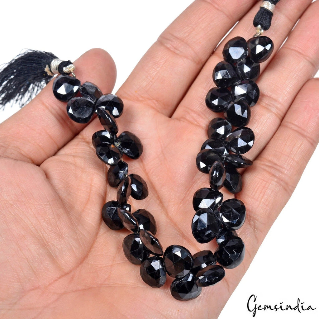 8" Strand Natural Untreated Black Spinel Pear Checker Cut 10-11mm Beads~229.50Ct
