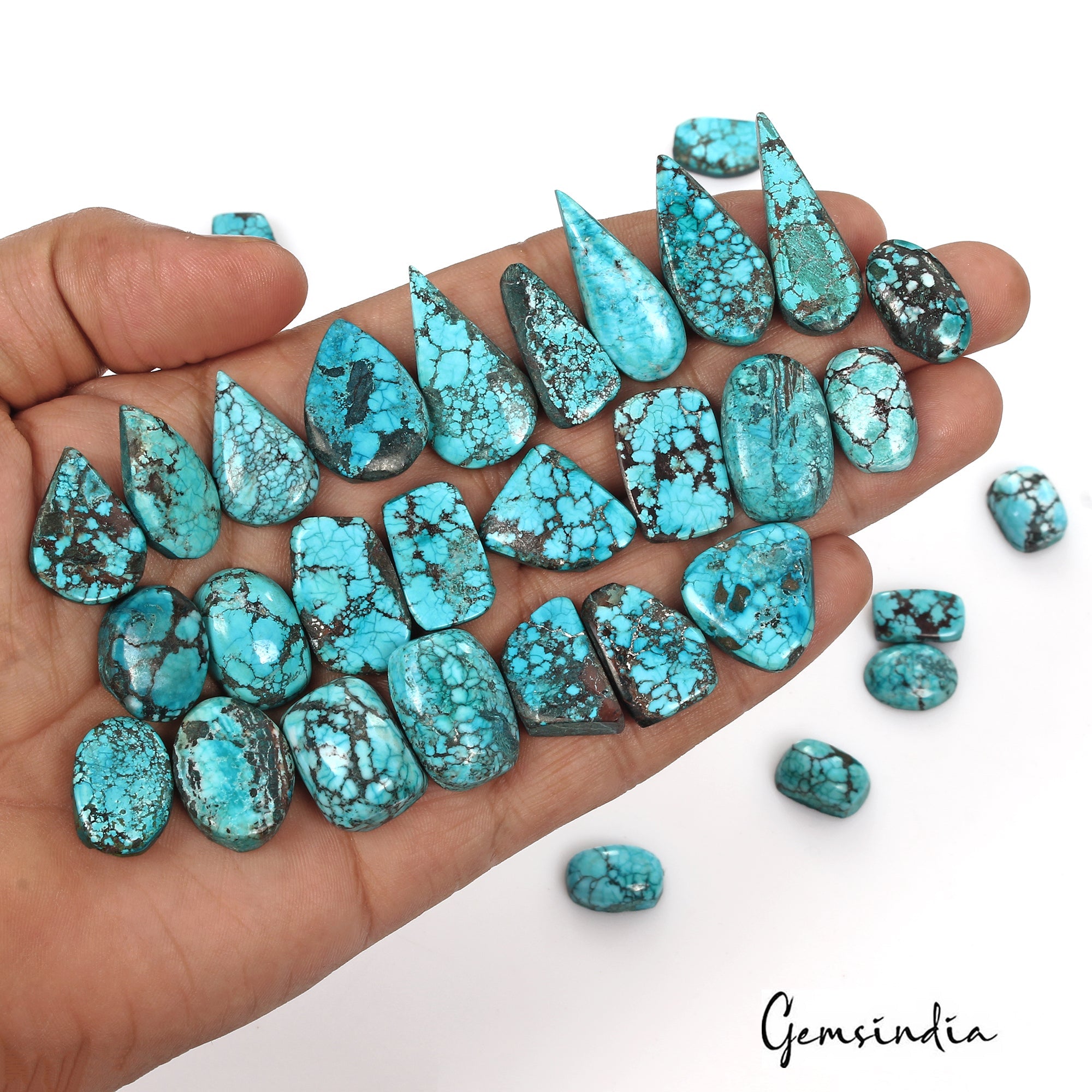 450 Cts/35 Pcs Natural Blue Spiderweb USA Turquoise Mix Cab Loose Gemstones Lot