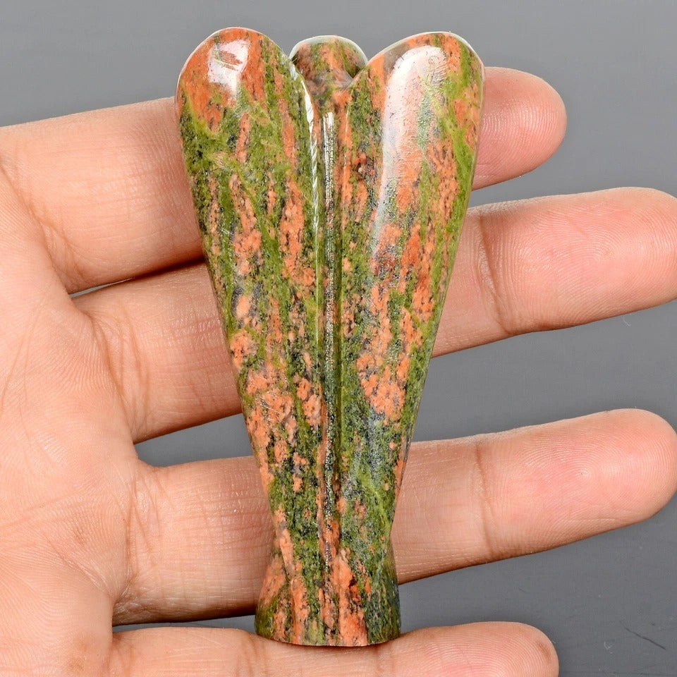 3 In Natural Unakite Jasper Goodluck Pocket Angel Reiki Healing Carved Figurine