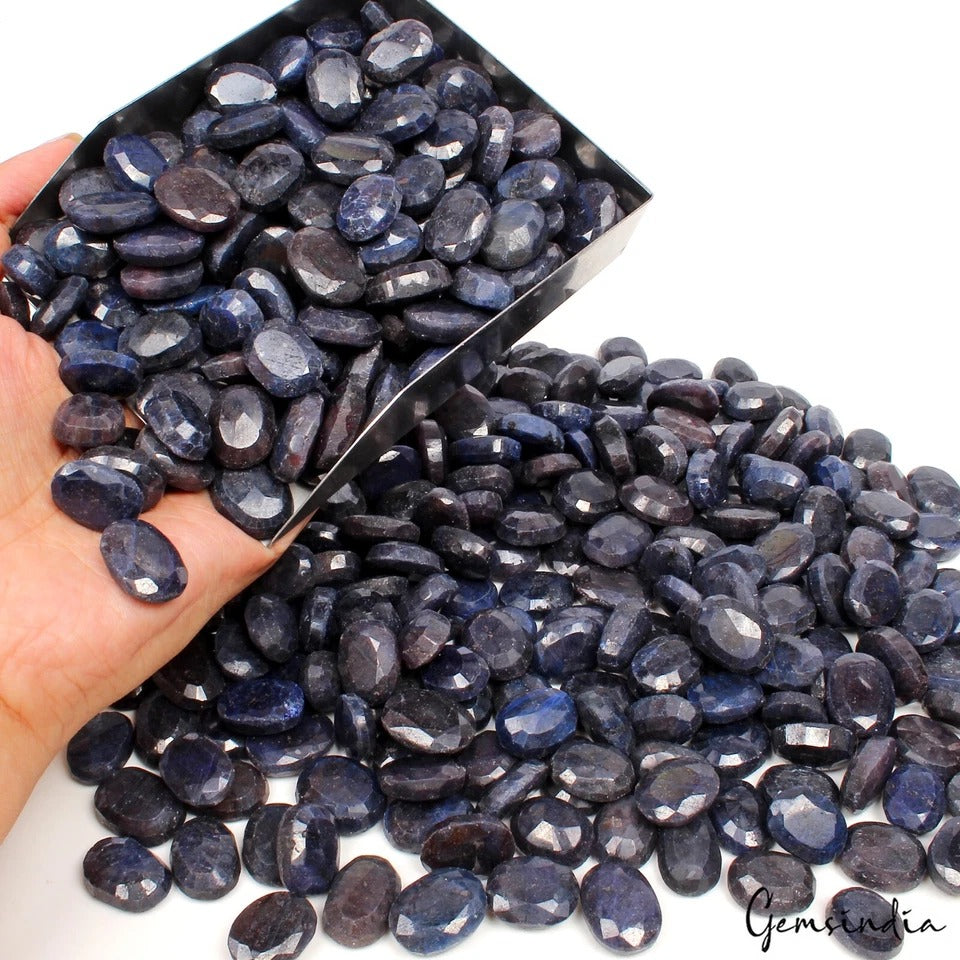 Blue Sapphire Lot, Loose Gemstone, Oval Cut, Color Enhanced — 385 Pieces, 15mm to 19mm, 7500 Ct (1.5 Kg)