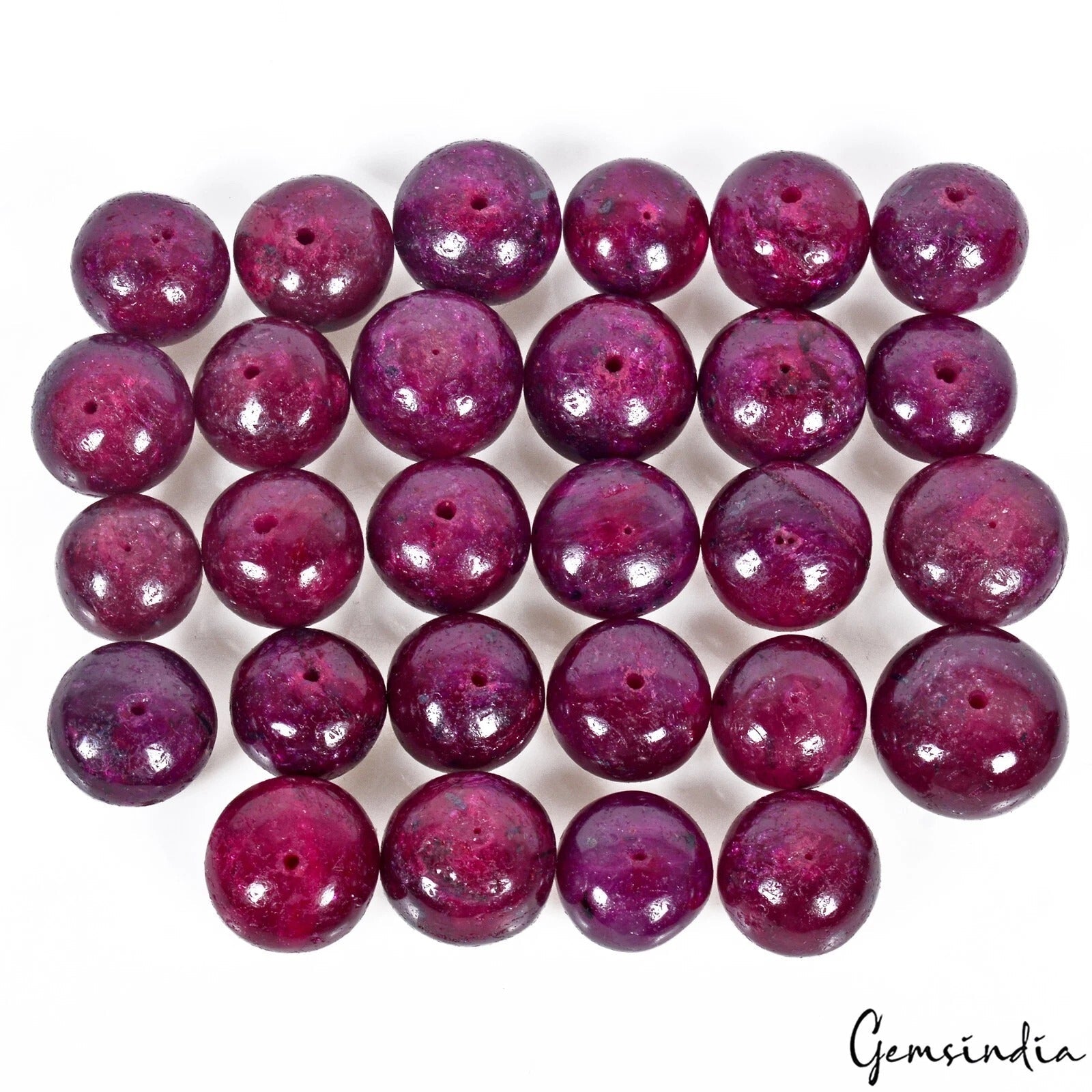 650 Ct/28 Pcs Natural Dark Red Ruby Round Cab Drill Beads Gems Lot For Jewelry