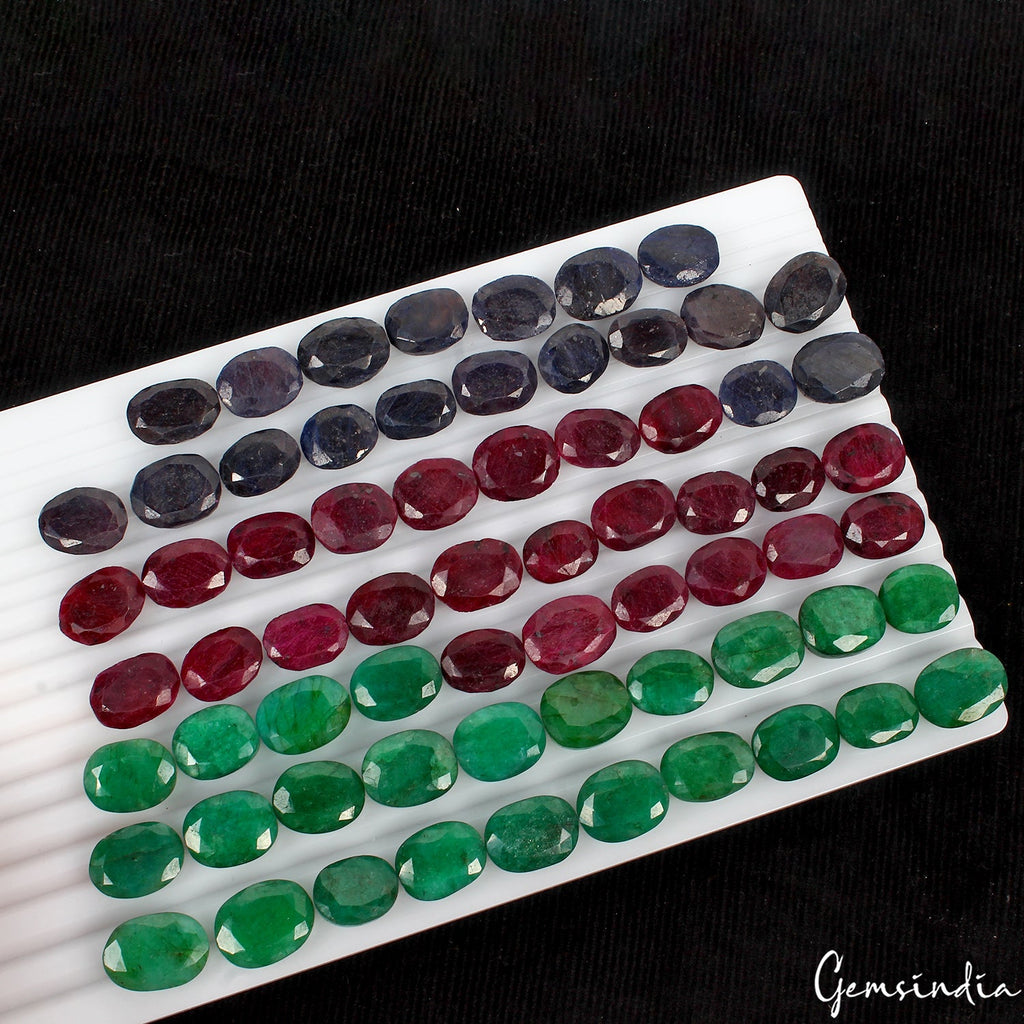 1250 Ct Natural Ruby Emerald Sapphire Oval Cut Faceted Loose Certified Gems Lot