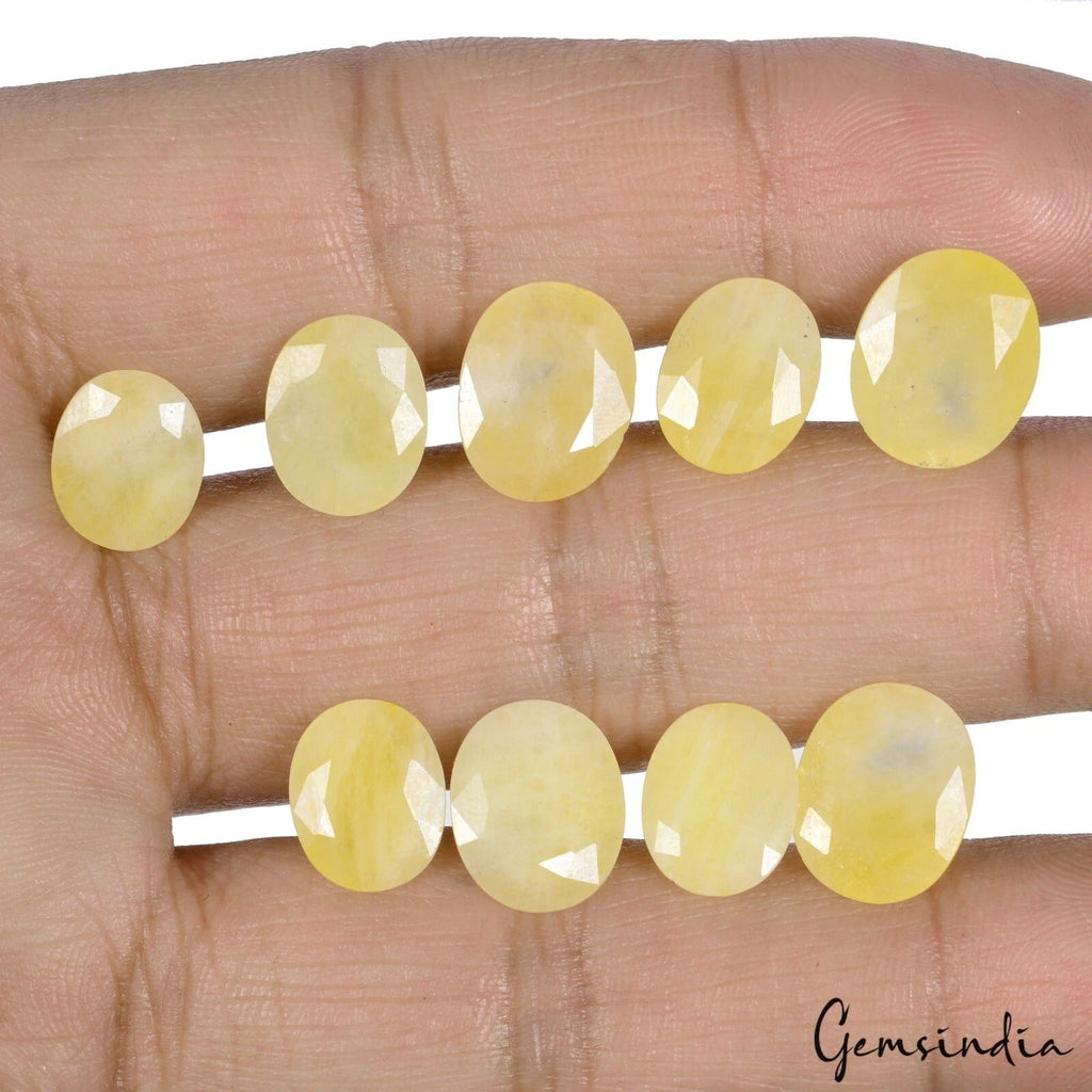 9 Pcs Natural Yellow Sapphire Oval Cut Untreated Loose 10-13mm Gems, Sri Lanka