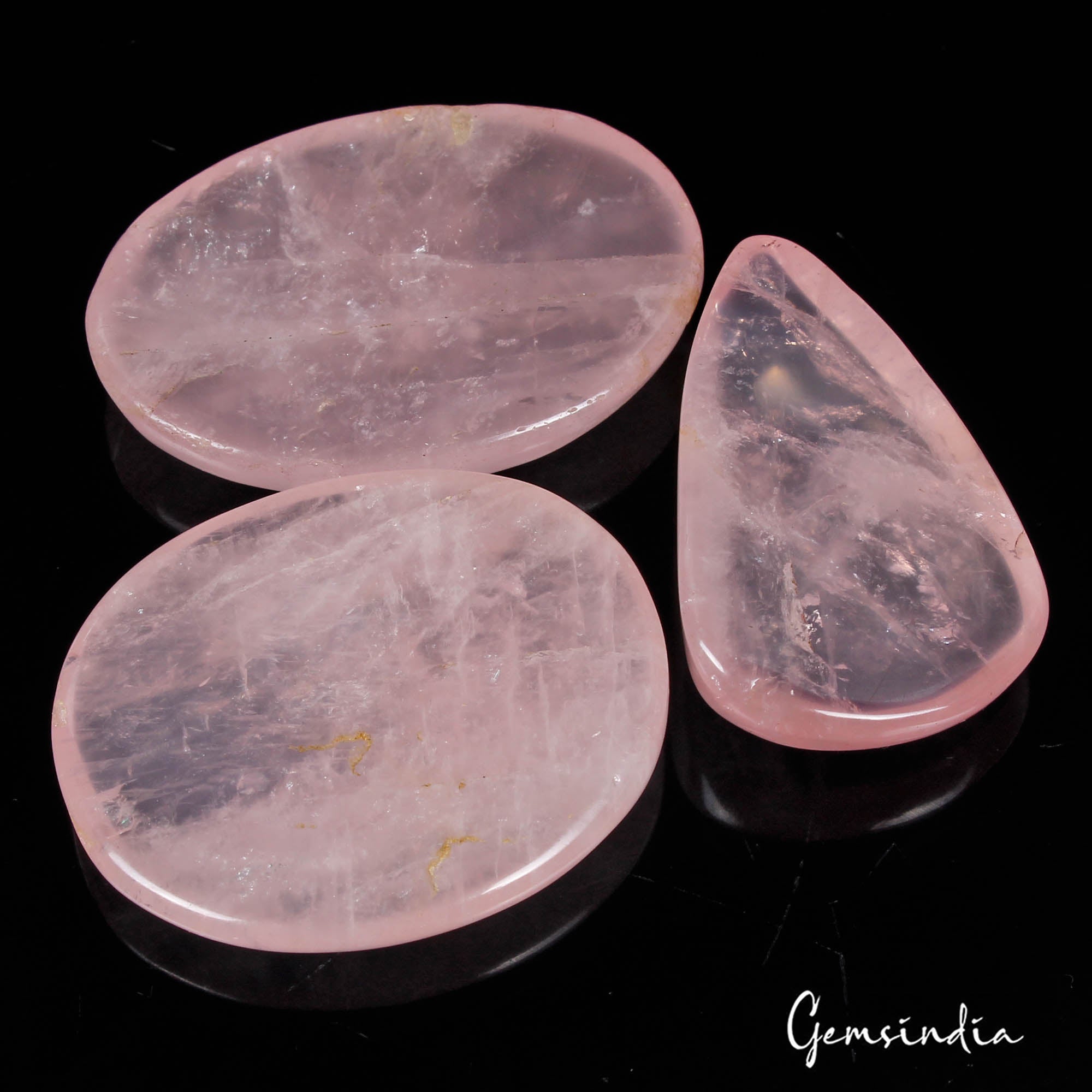Rose Quartz Lot, Cabochon, Untreated, Pink — 3 Pieces, 38mm to 45mm, 300 Ct